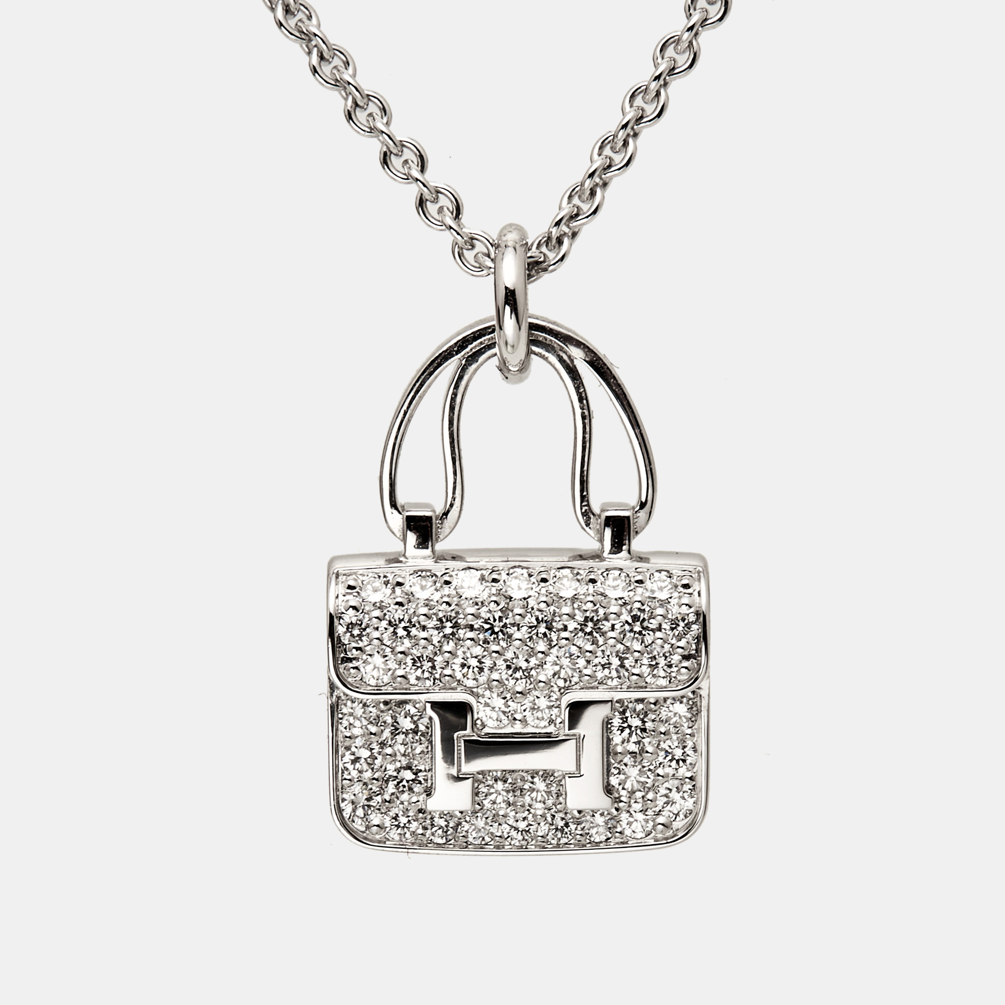 Hermès Constance Diamond 18k White Gold Pendant Necklace