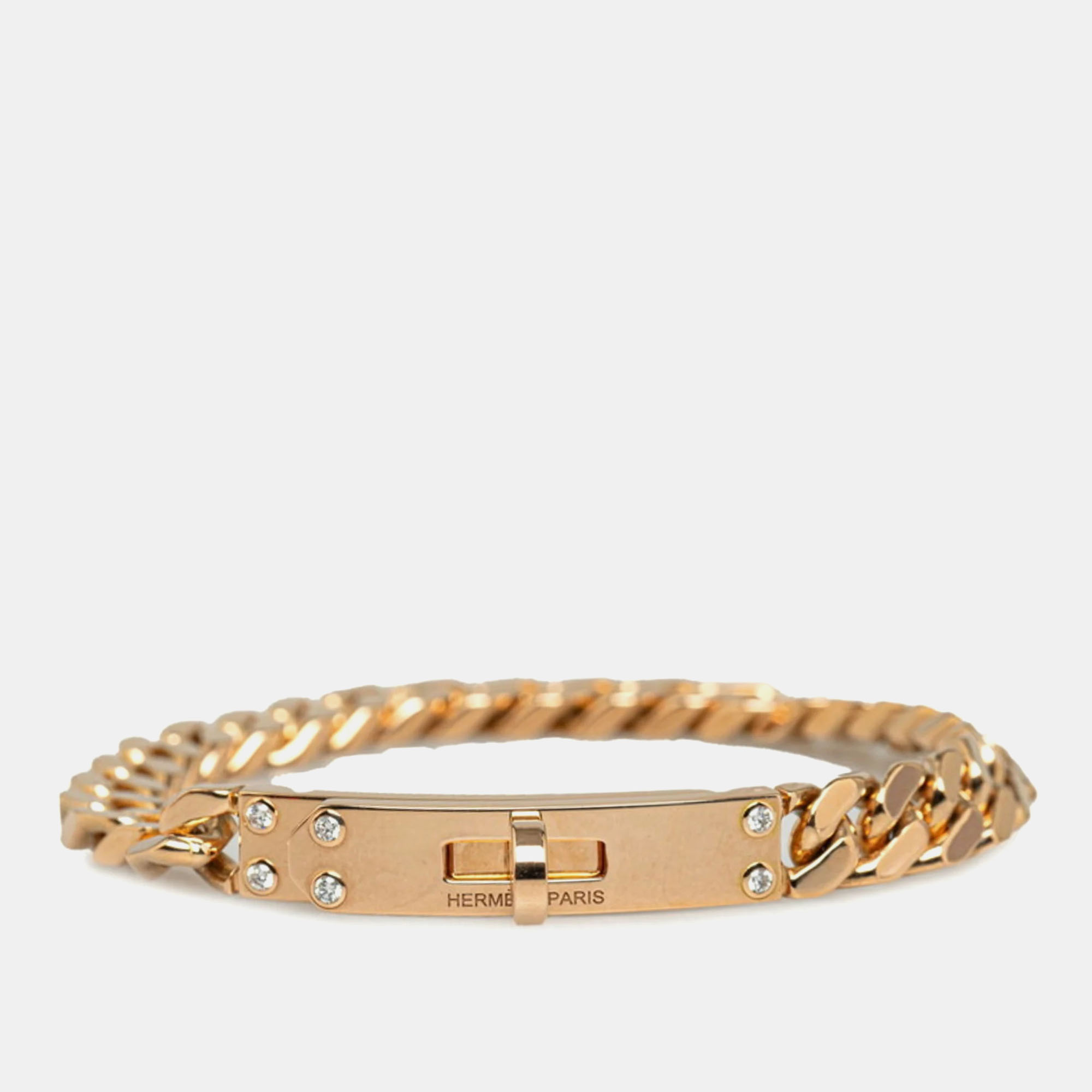 Hermes 18k pink gold kelly gourmet diamond bracelet s
