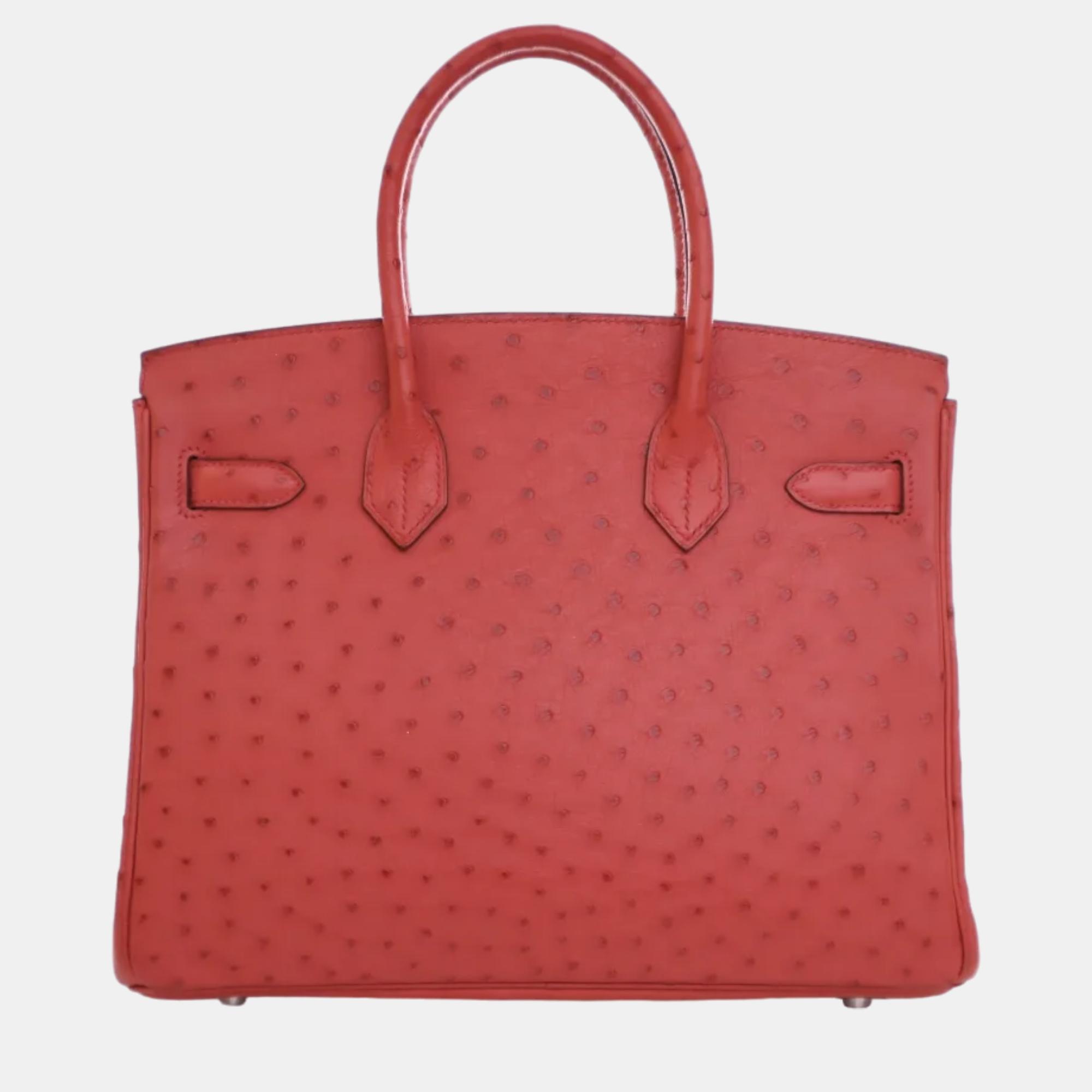 Hermes Bougainvillier Ostrich Leather Birkin 30 Tote Bag