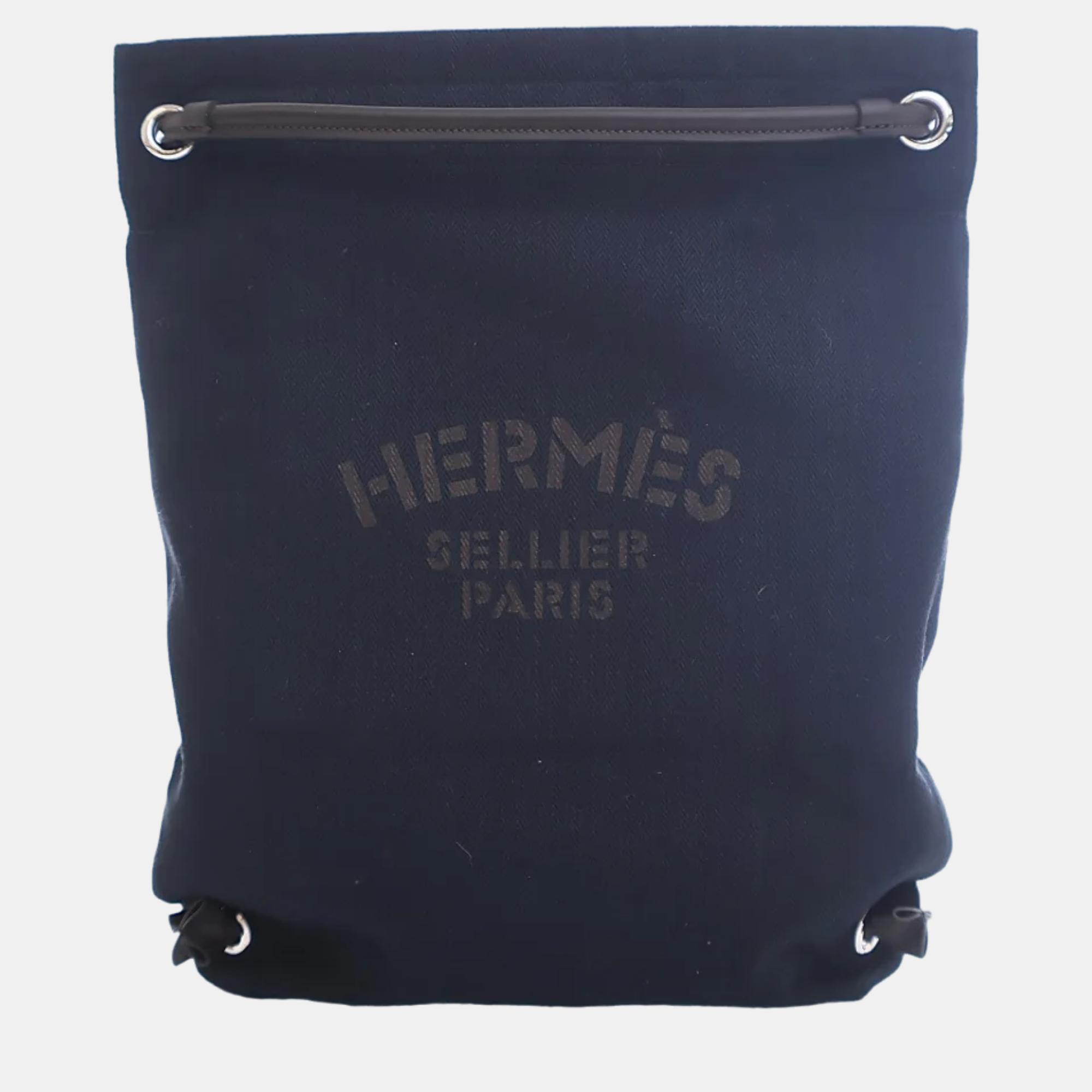 Hermes blue brown canvas swift maline bag