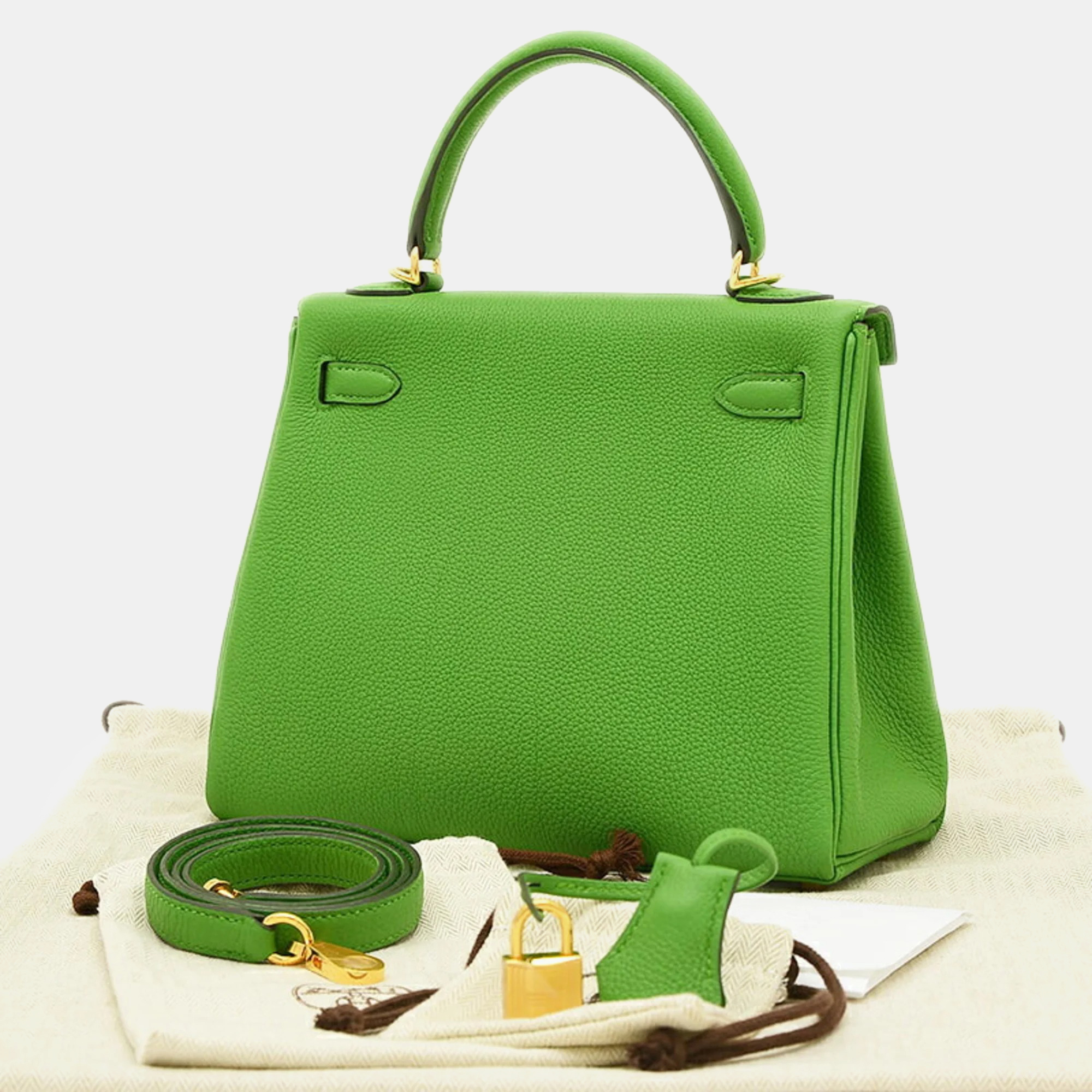 Hermes Vert Yucca Togo Leather Kelly 25 Tote Bag