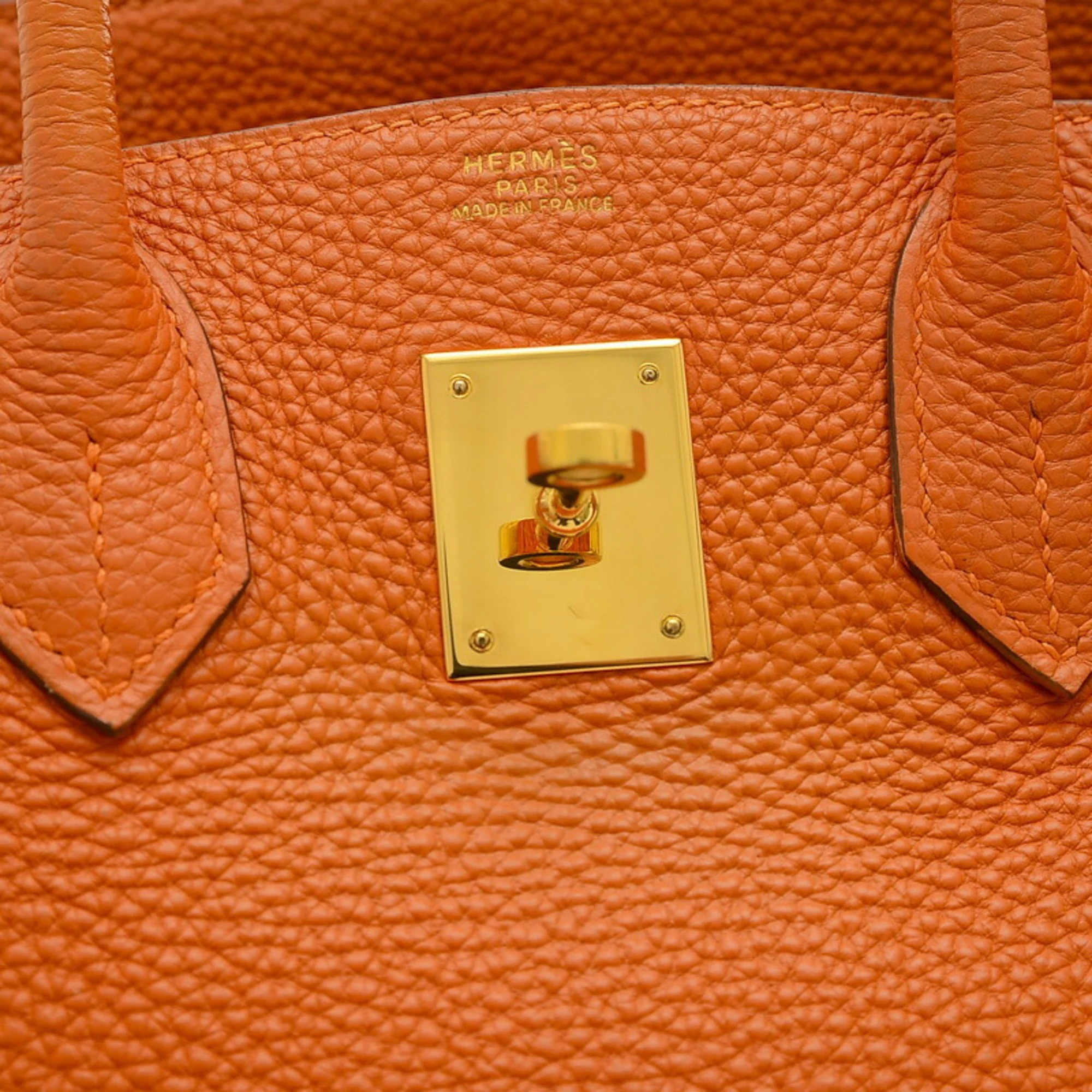 Hermes Orange Togo Leather Birkin 30 Tote Bag