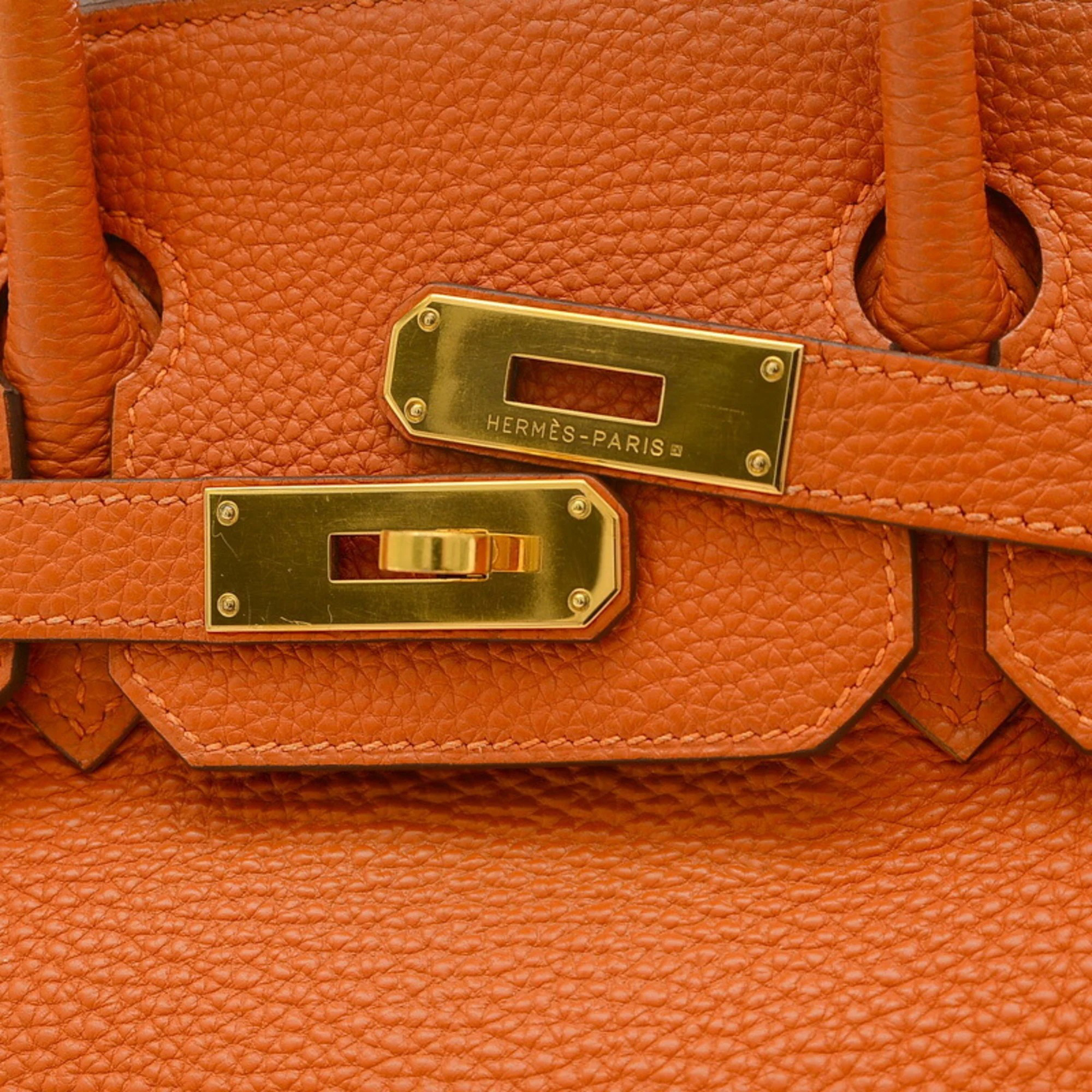 Hermes Orange Togo Leather Birkin 30 Tote Bag