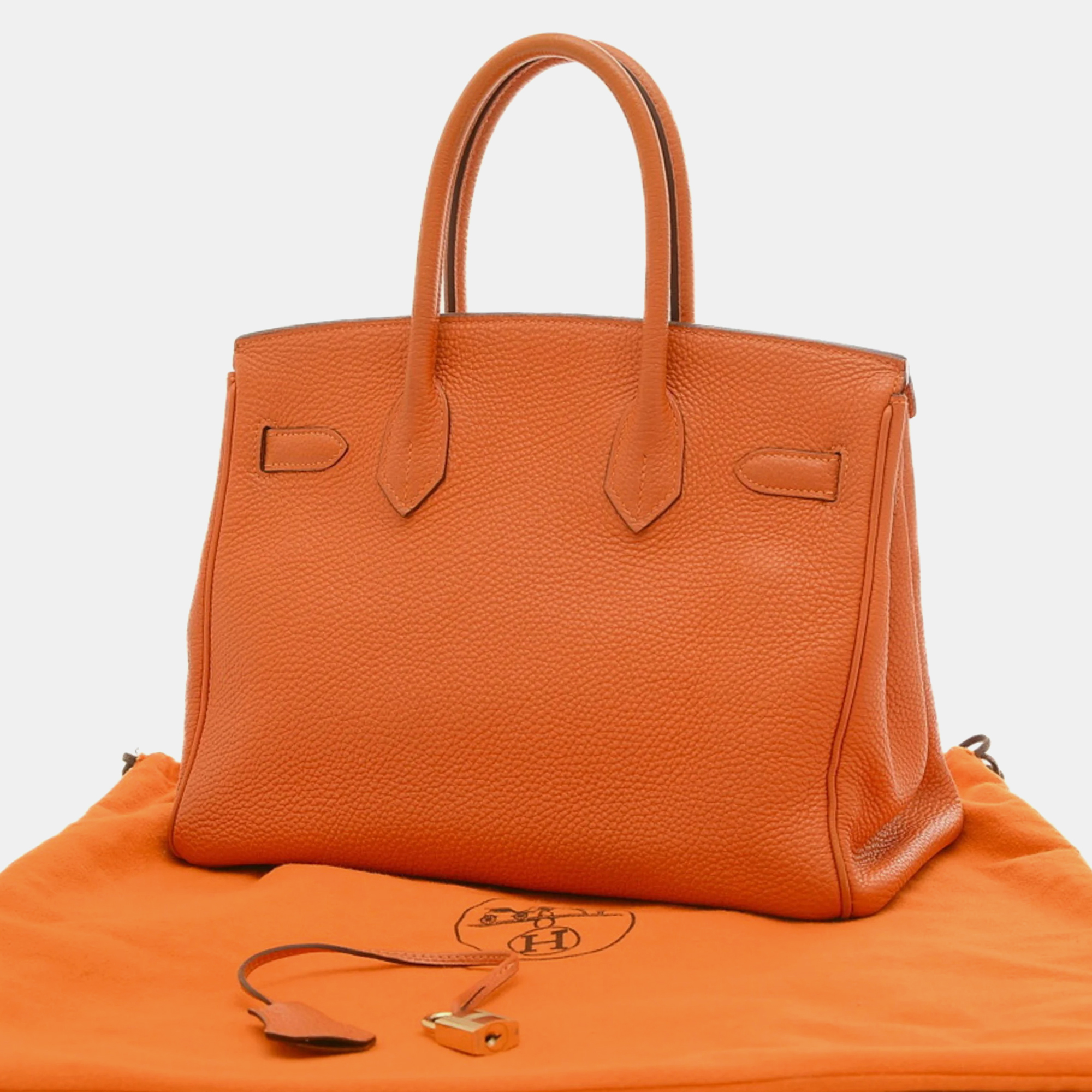 Hermes Orange Togo Leather Birkin 30 Tote Bag