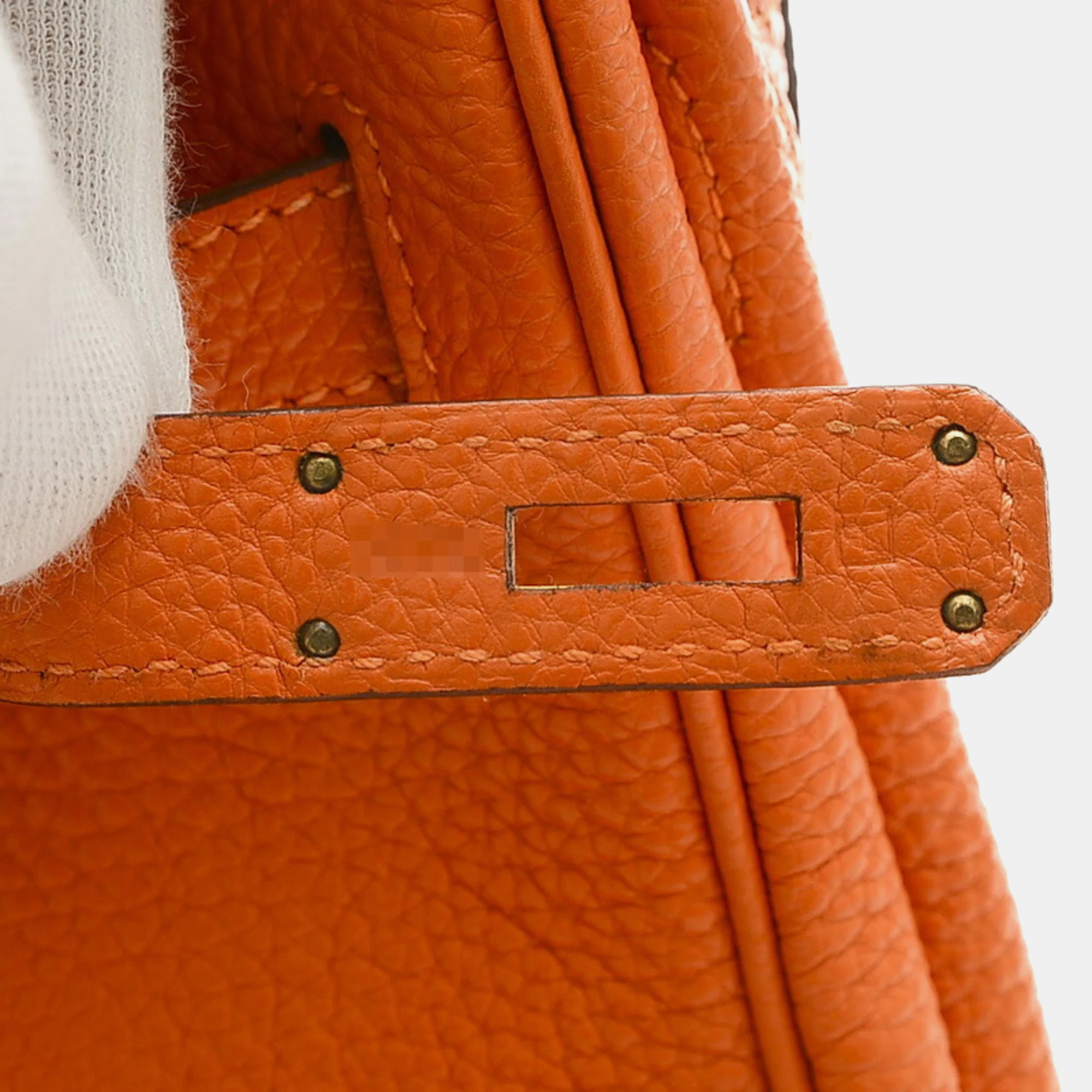 Hermes Orange Togo Leather Birkin 30 Tote Bag