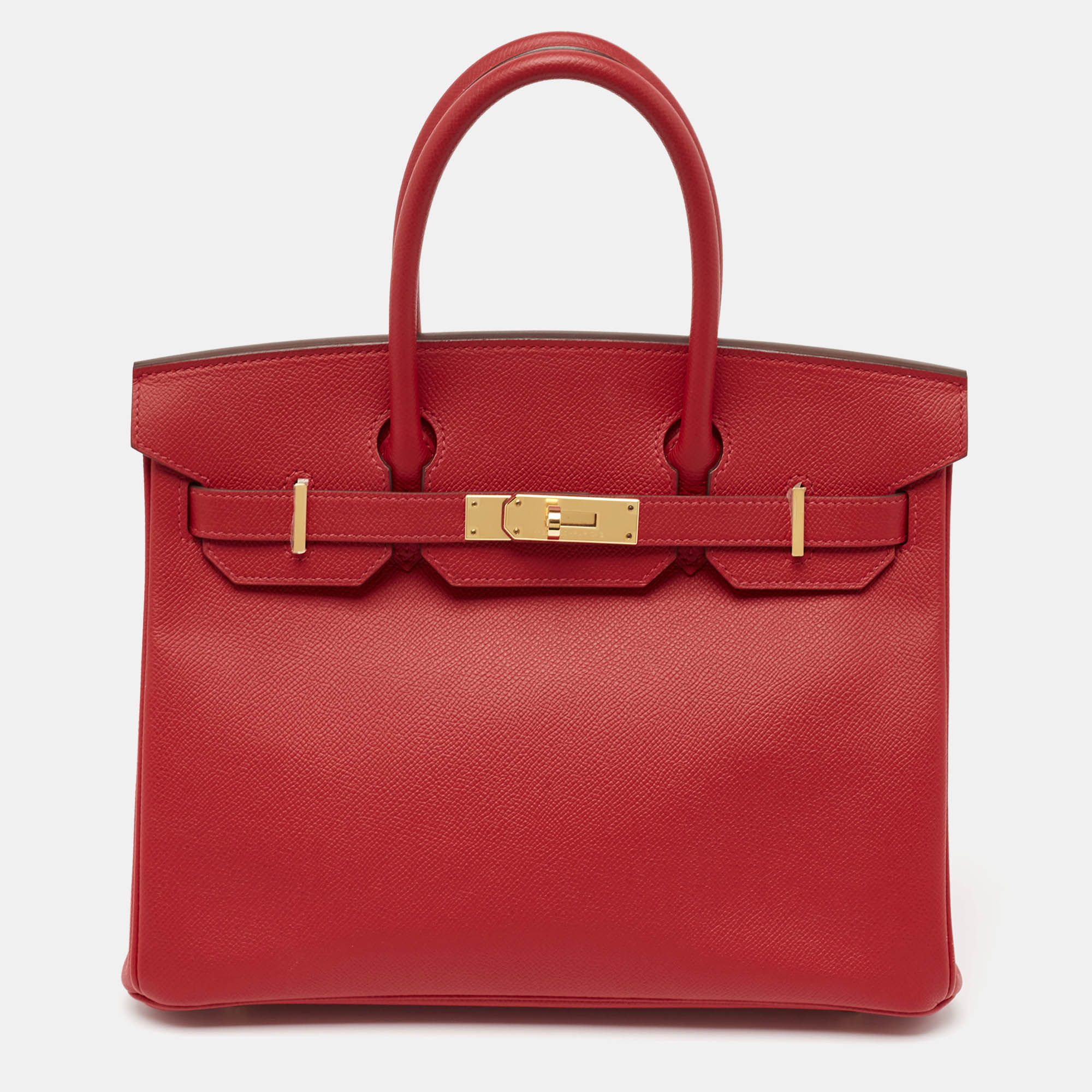 Hermes herm&egrave;s  rouge casaque epsom leather gold finish birkin 30 bag