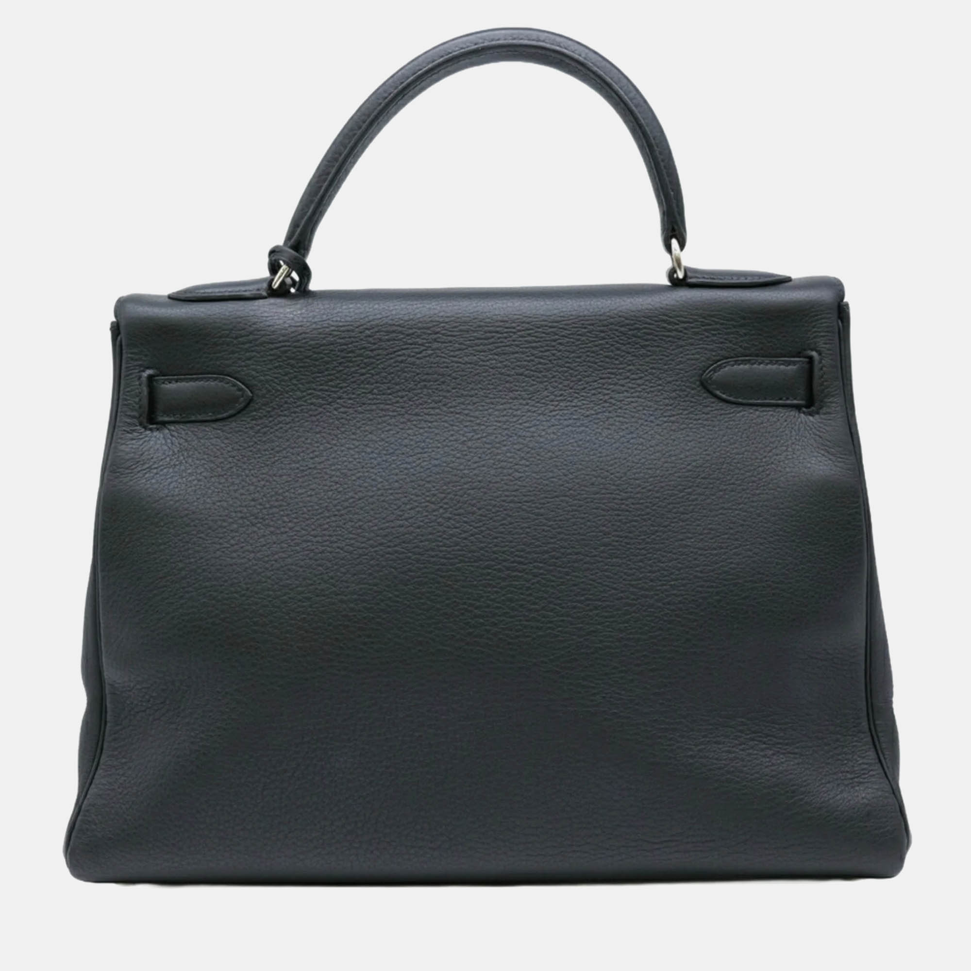 Hermes Black Taurillon Clemence Leather Kelly 32 Handbag