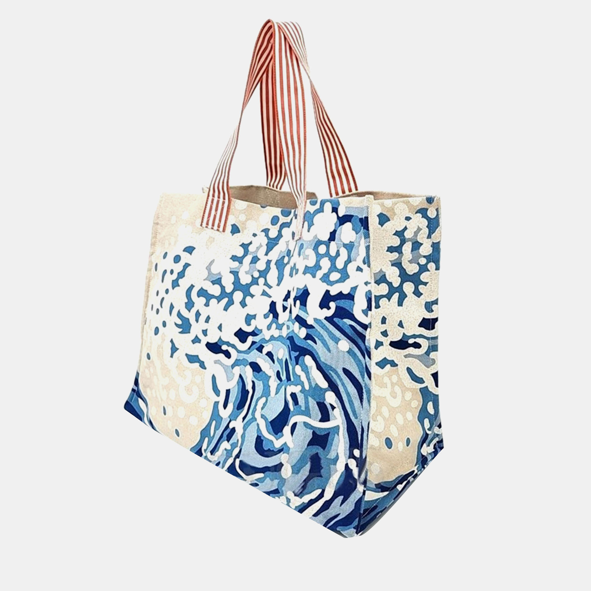 Hermes Blue Canvas Wave Tote Bag