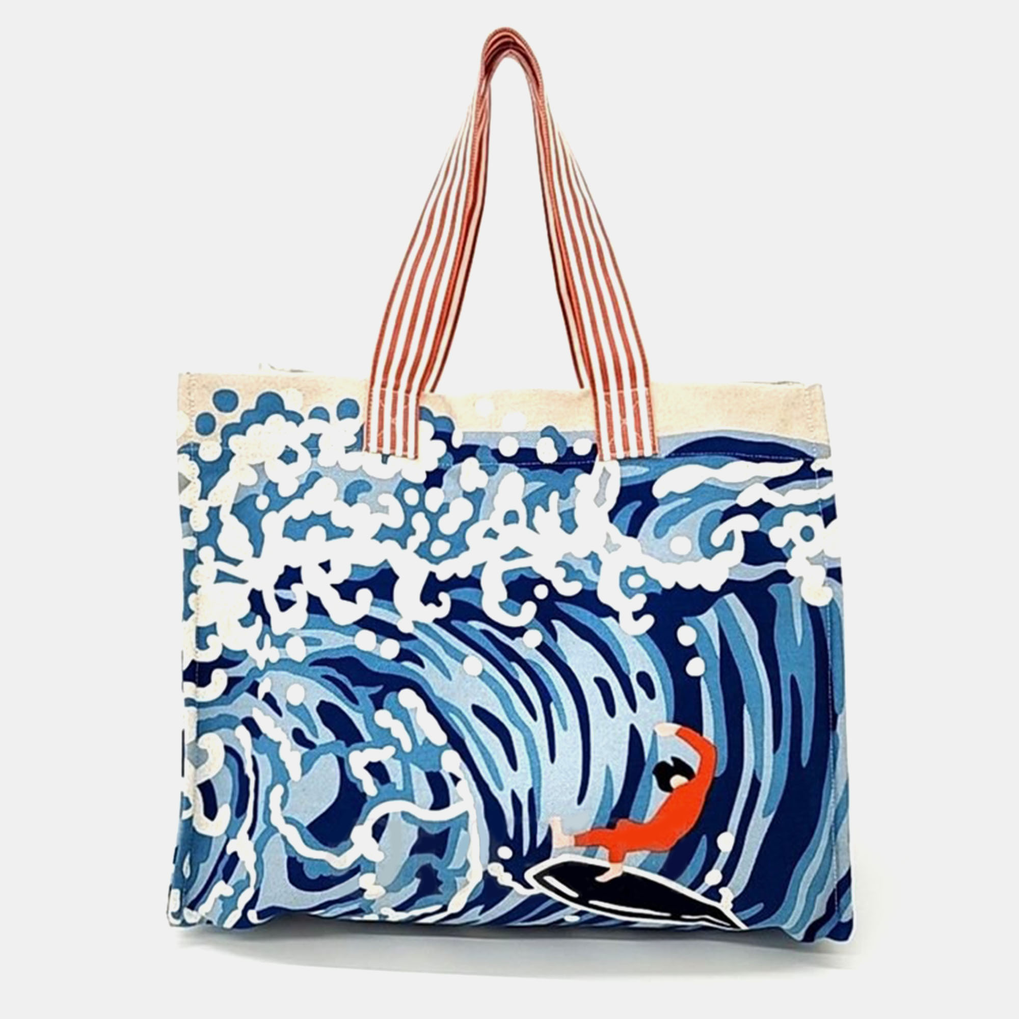 Hermes Blue Canvas Wave Tote Bag