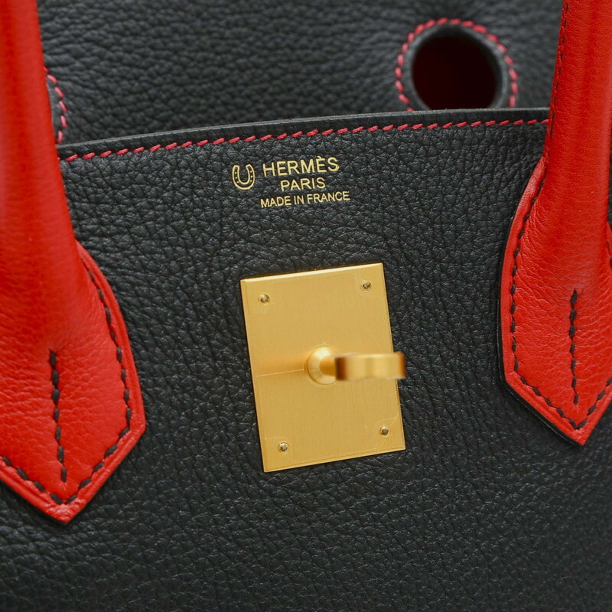 Hermes Black/Rouge Casaque Togo Leather Birkin 30 Tote Bag