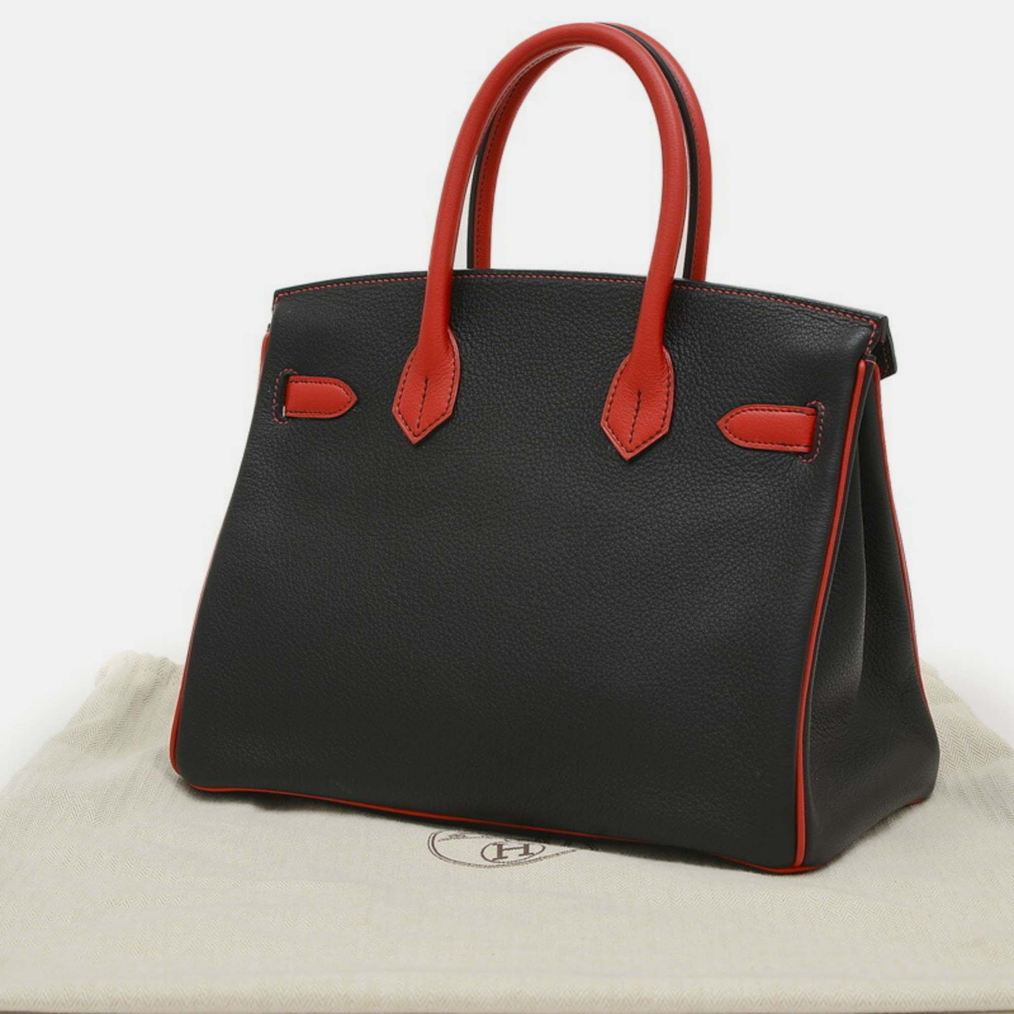 Hermes Black/Rouge Casaque Togo Leather Birkin 30 Tote Bag