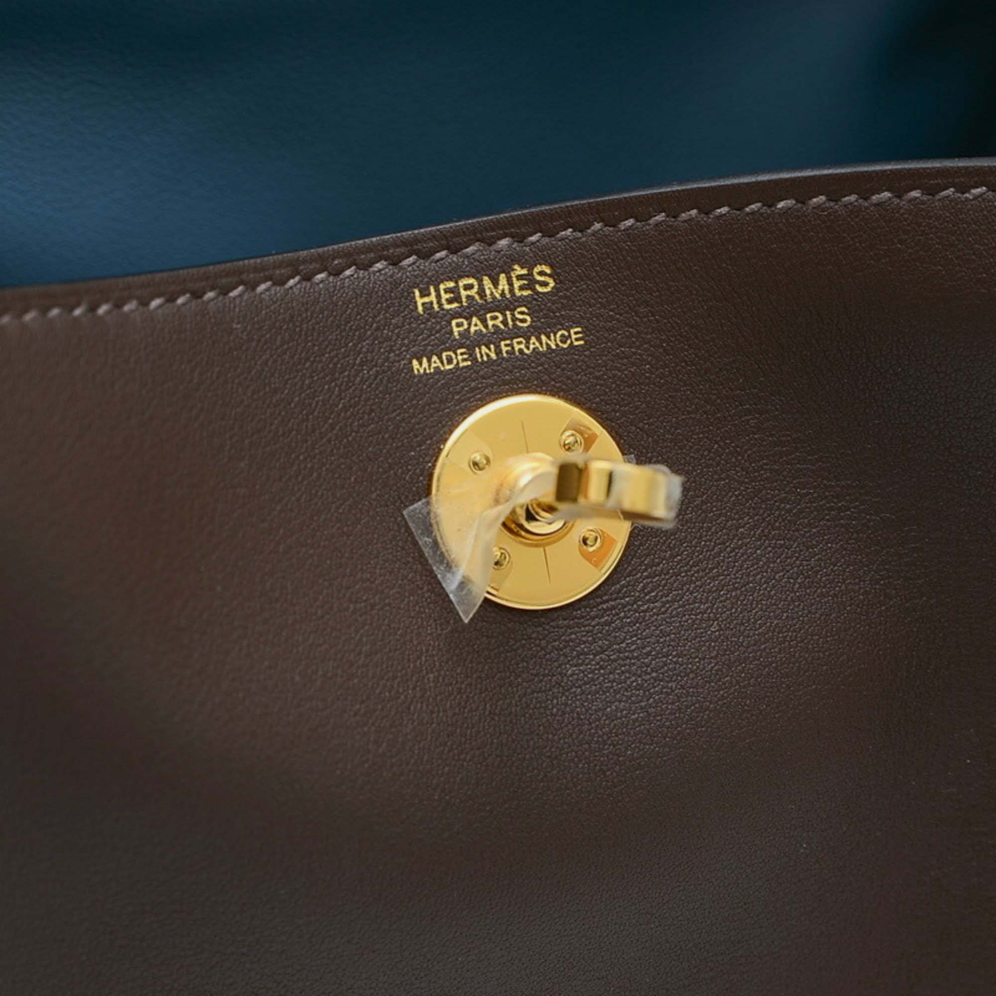 Hermes Mocha New Blue Jean Swift Lindy Verso Bag