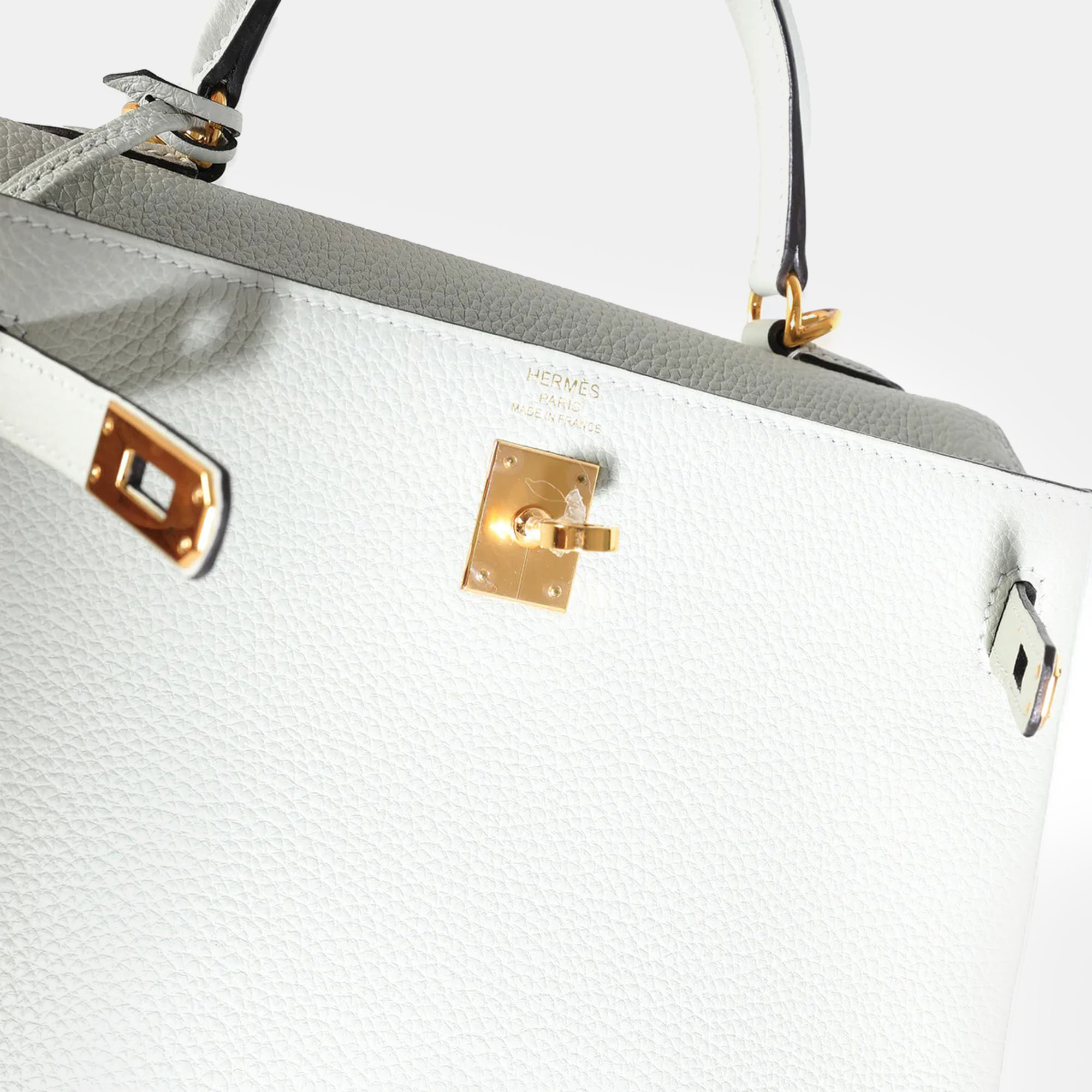 Hermes Gris Neve Togo Retourne Kelly 25 GHW Bag