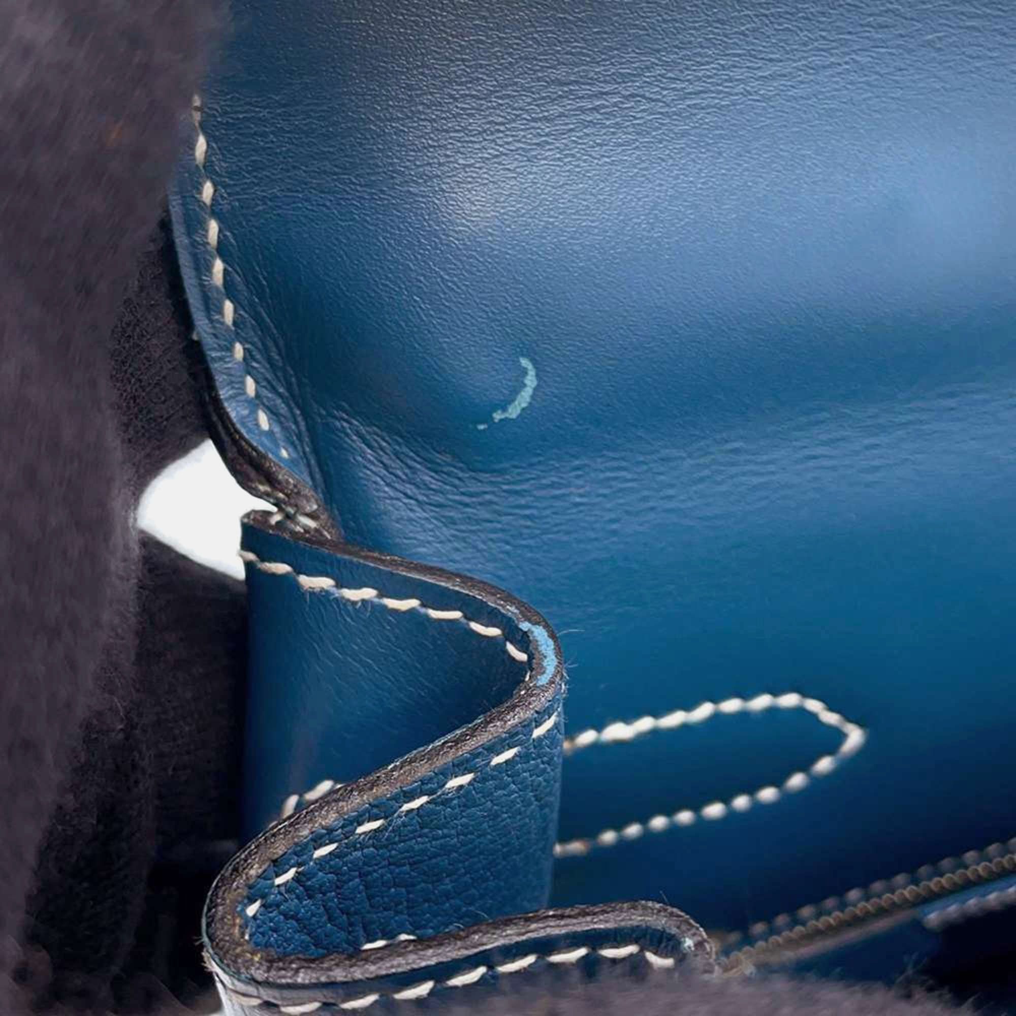 Hermes Blue Thalassa Matte Box Calf Vibrato Kelly 32 Handbag