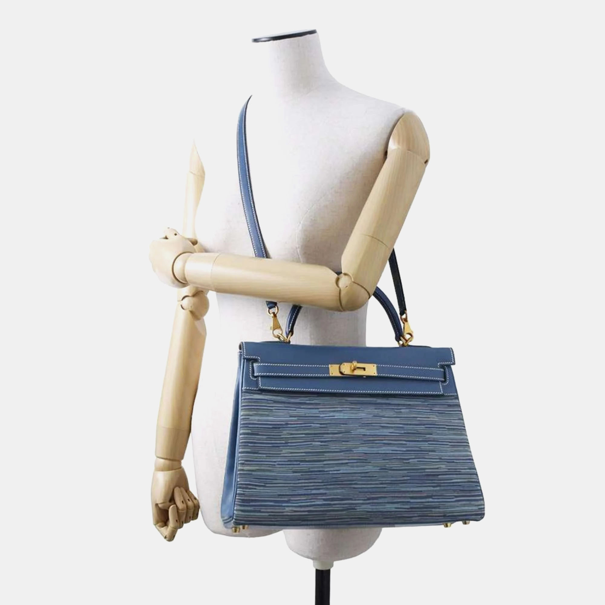 Hermes Blue Thalassa Matte Box Calf Vibrato Kelly 32 Handbag