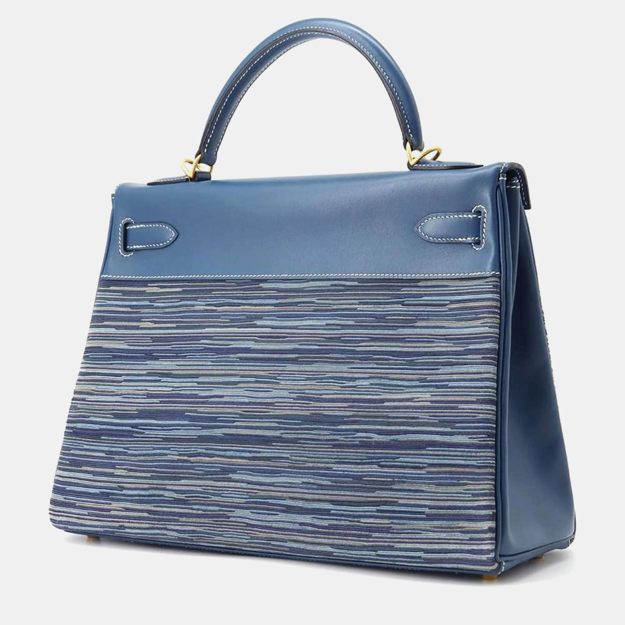 Hermes Blue Thalassa Matte Box Calf Vibrato Kelly 32 Handbag