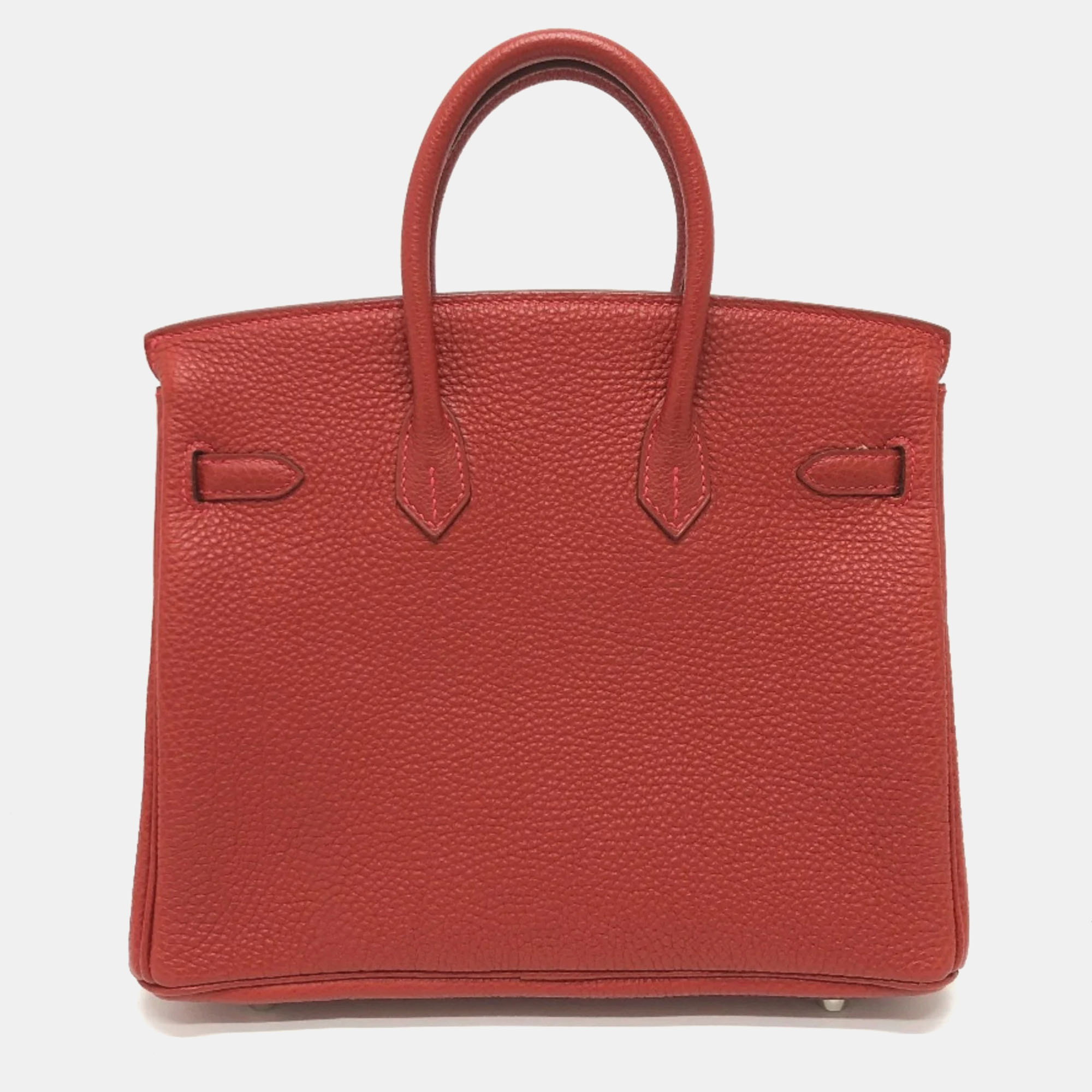 Hermes Vermillion Red Leather Birkin 25 Tote Bag