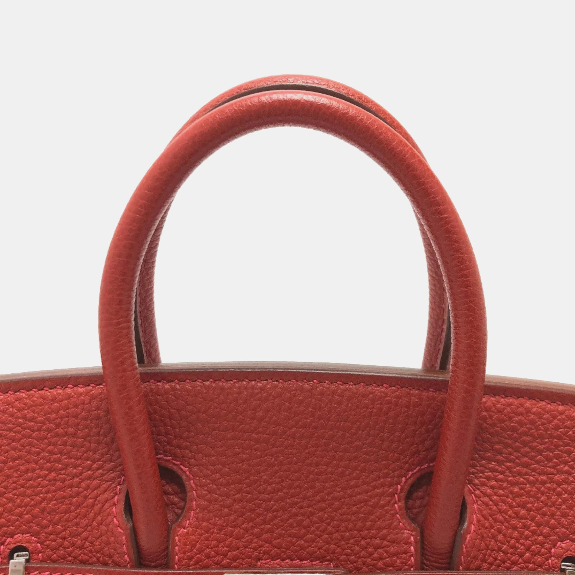 Hermes Vermillion Red Leather Birkin 25 Tote Bag