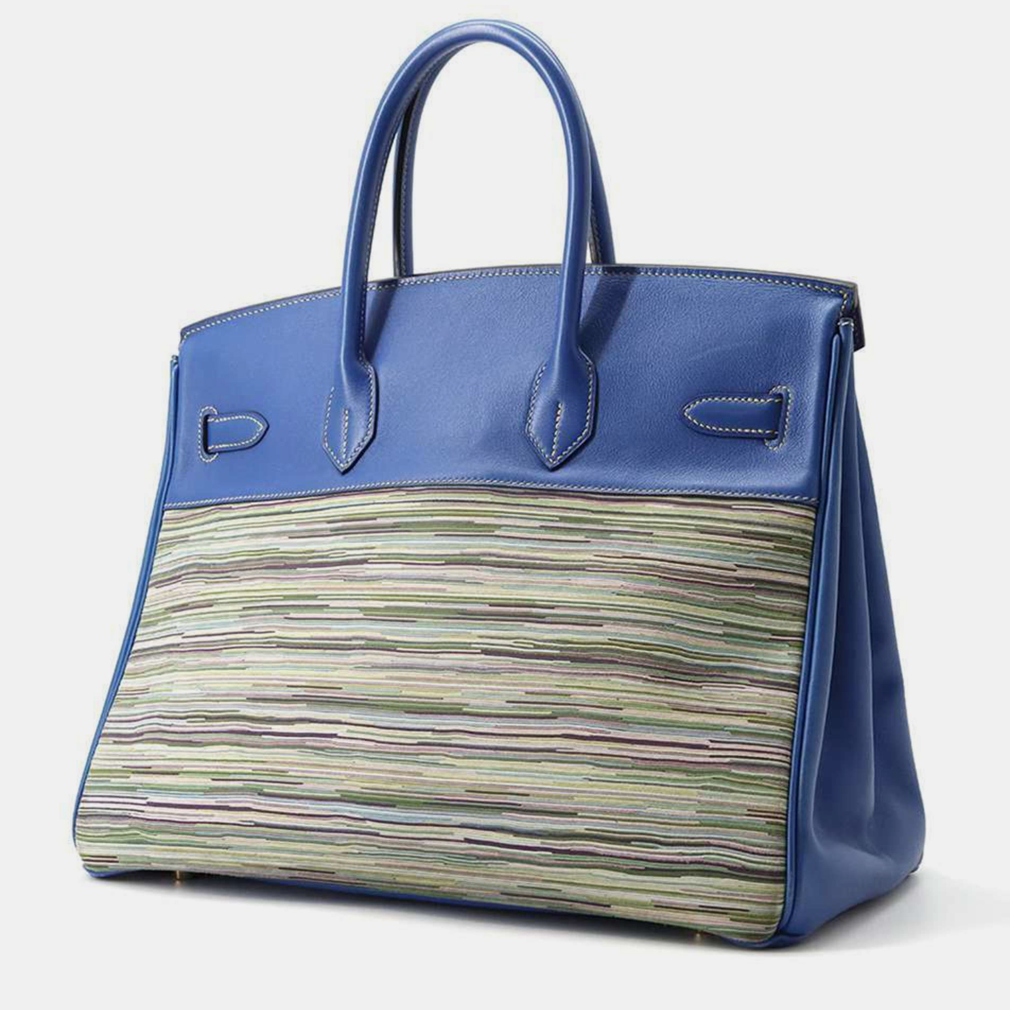 Hermes Blue France Evercalf Vibrato Birkin 35 Handbag