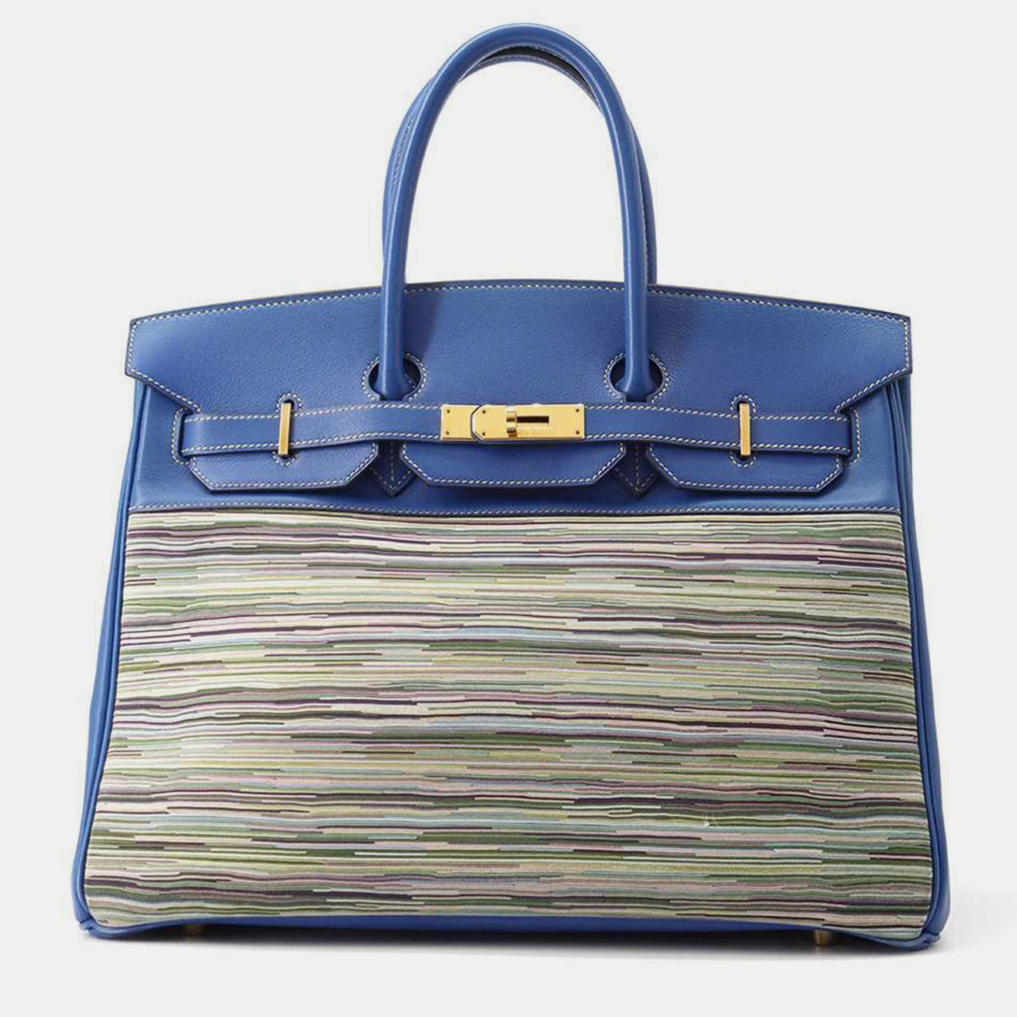 Hermes Blue France Evercalf Vibrato Birkin 35 Handbag