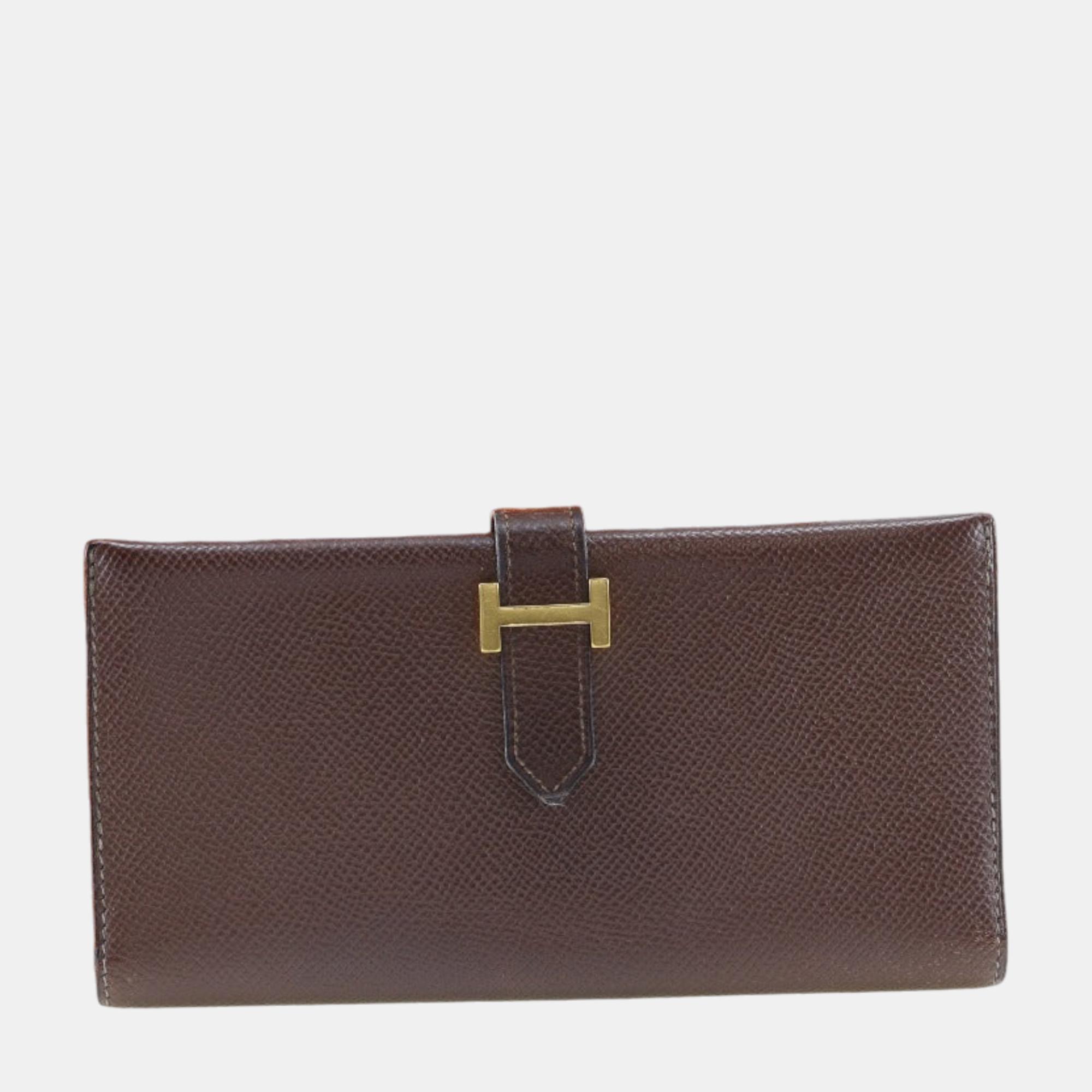 Hermes Brown Epsom Leather Bearn Wallet