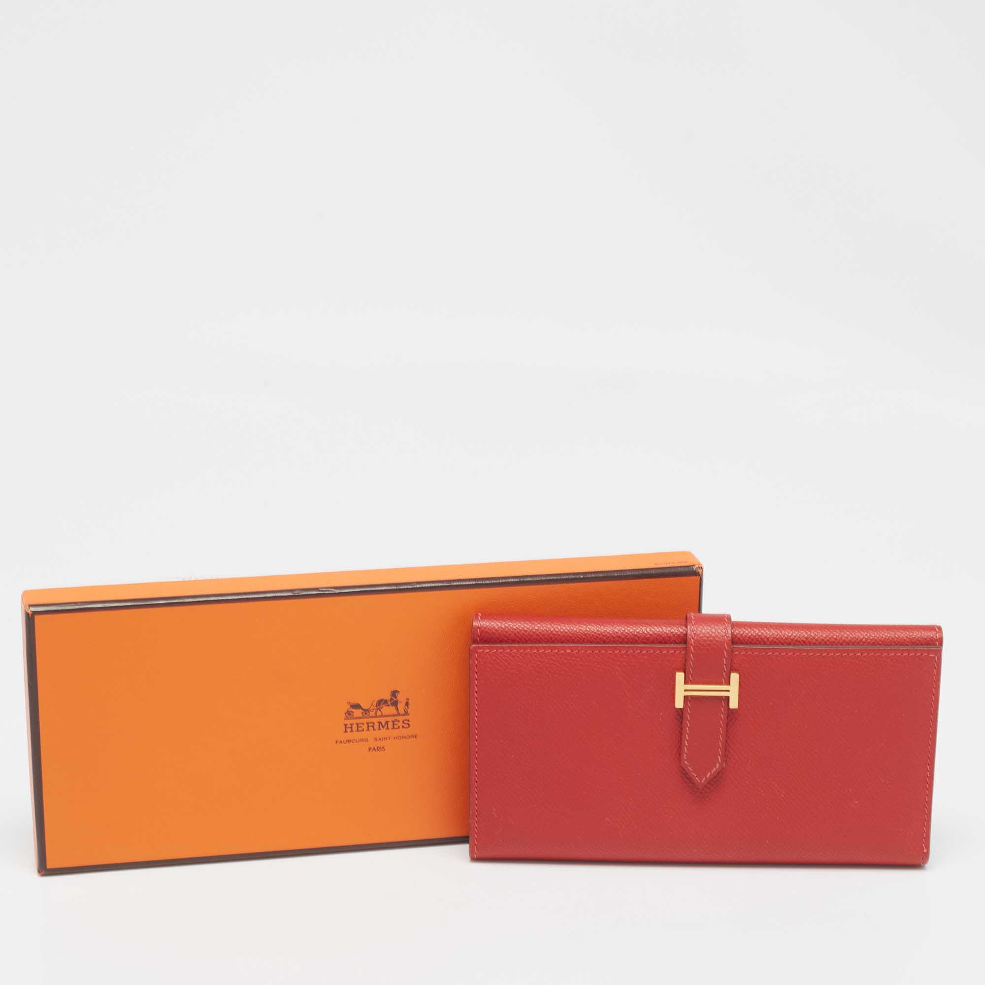 Hermes Rouge Vif Epsom Leather Bearn Gusset Wallet