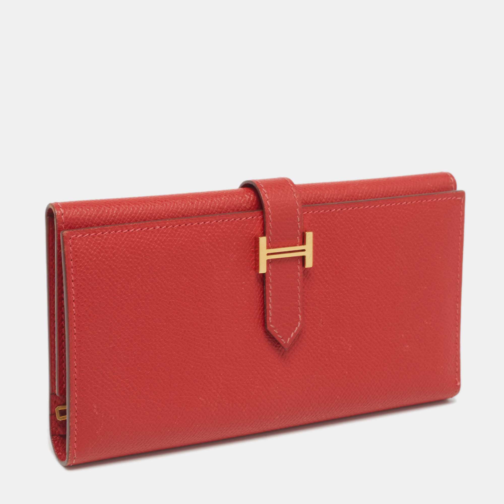 Hermes Rouge Vif Epsom Leather Bearn Gusset Wallet