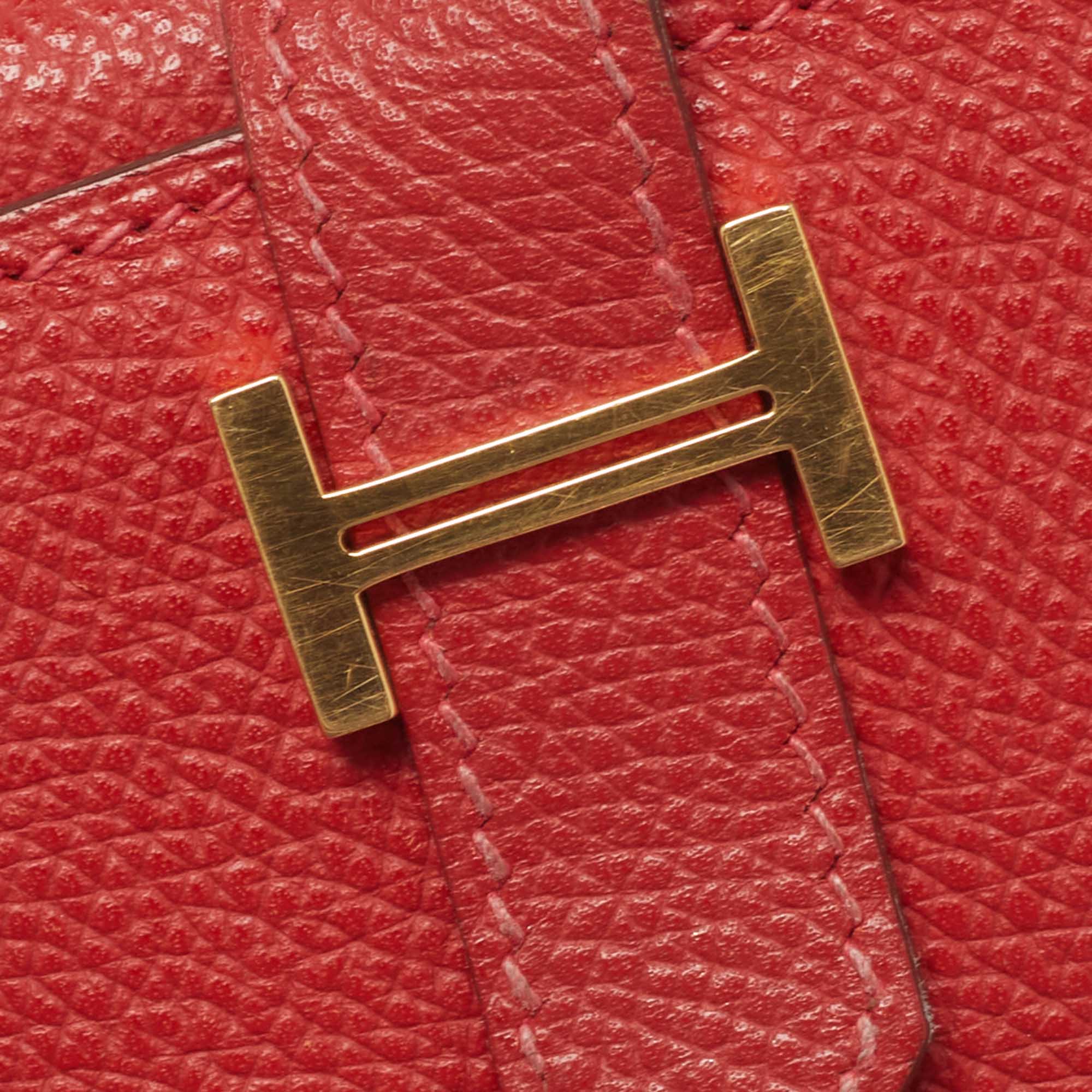 Hermes Rouge Vif Epsom Leather Bearn Gusset Wallet