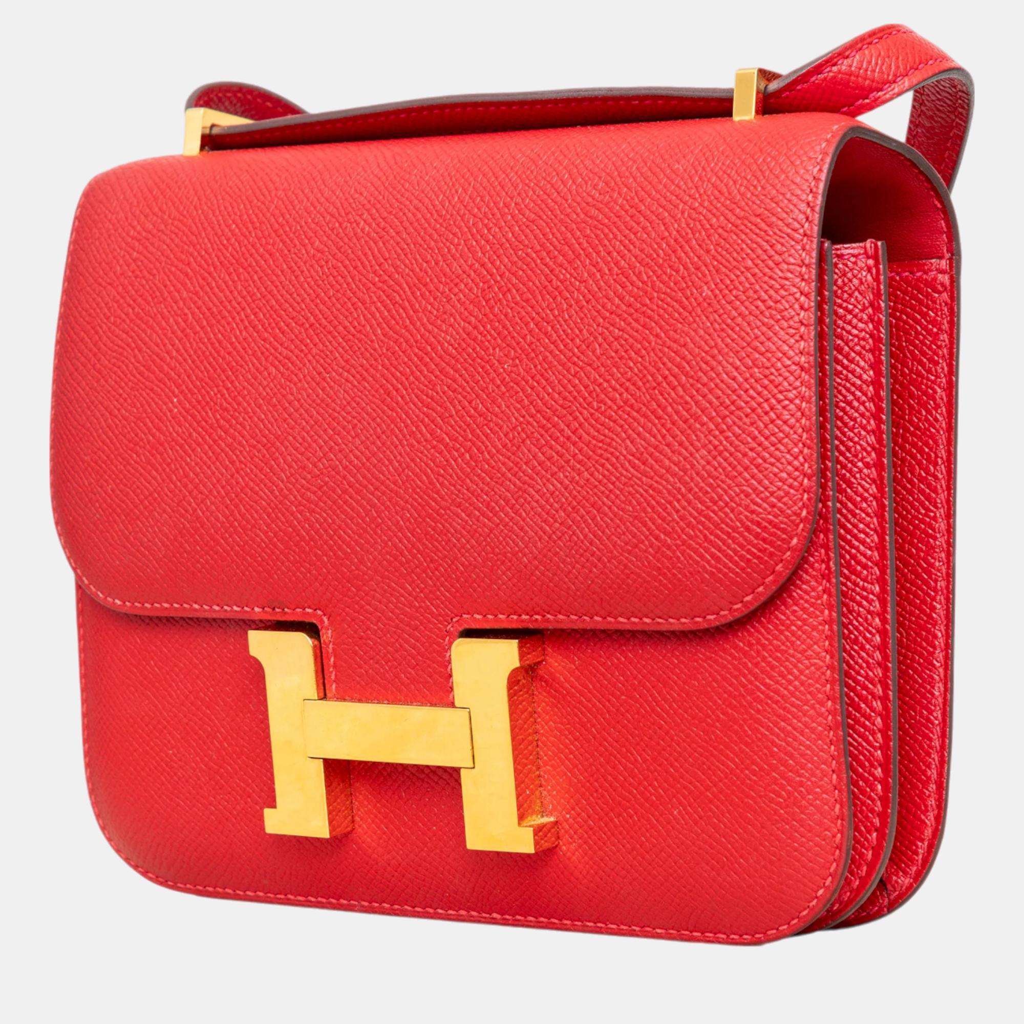 Hermes Rouge Casaque Epsom Leather Constance III Mini Shoulder Bag