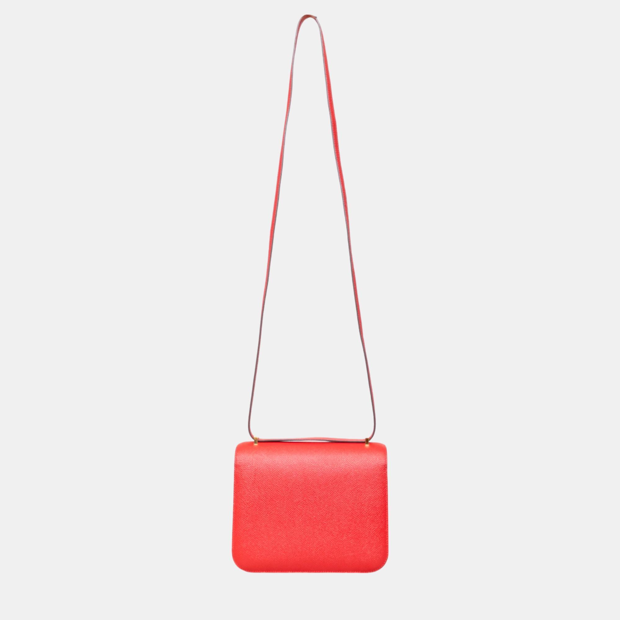 Hermes Rouge Casaque Epsom Leather Constance III Mini Shoulder Bag