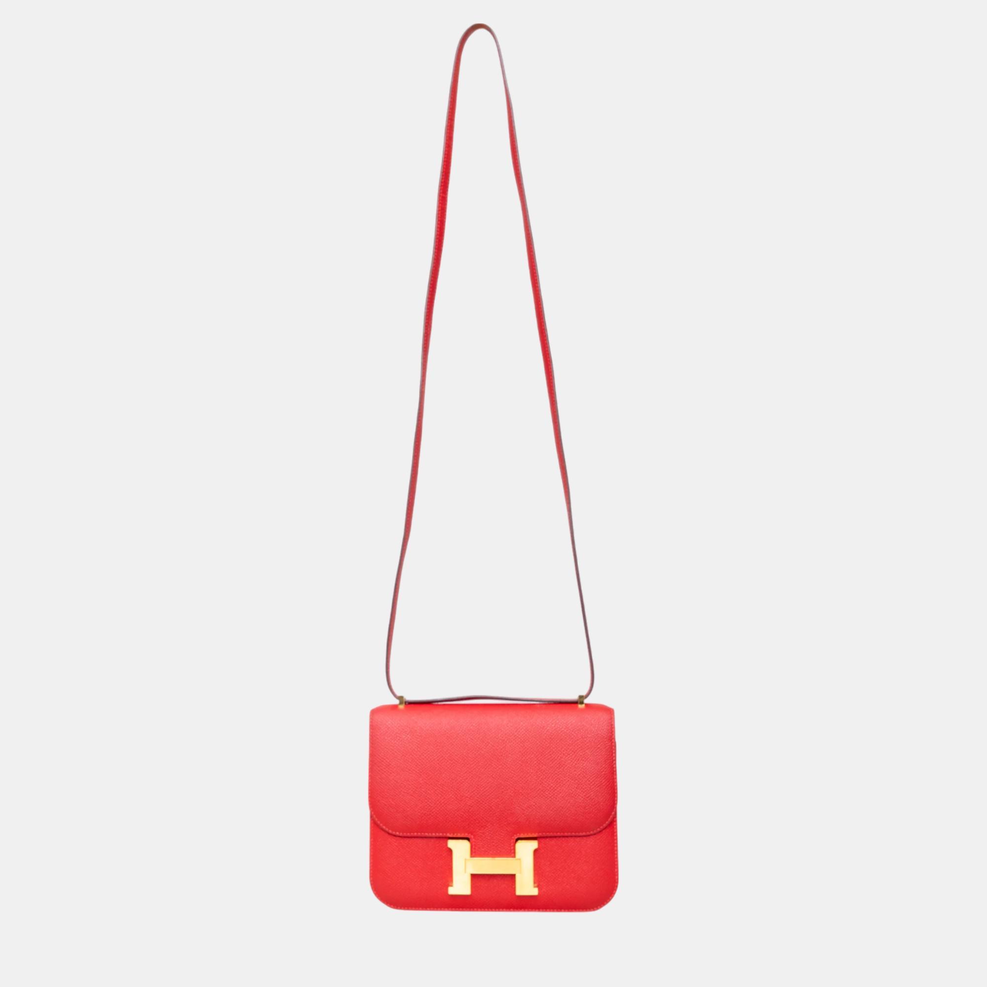 Hermes Rouge Casaque Epsom Leather Constance III Mini Shoulder Bag