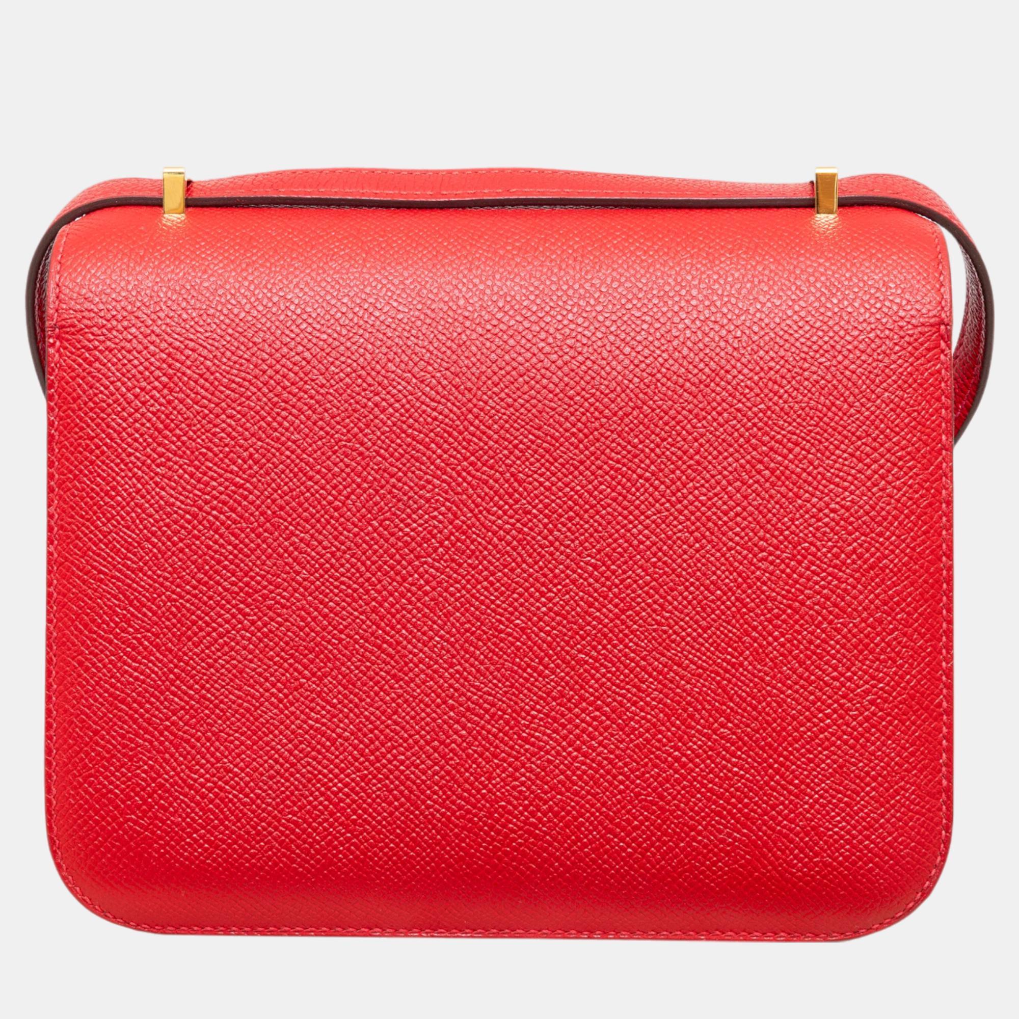 Hermes Rouge Casaque Epsom Leather Constance III Mini Shoulder Bag