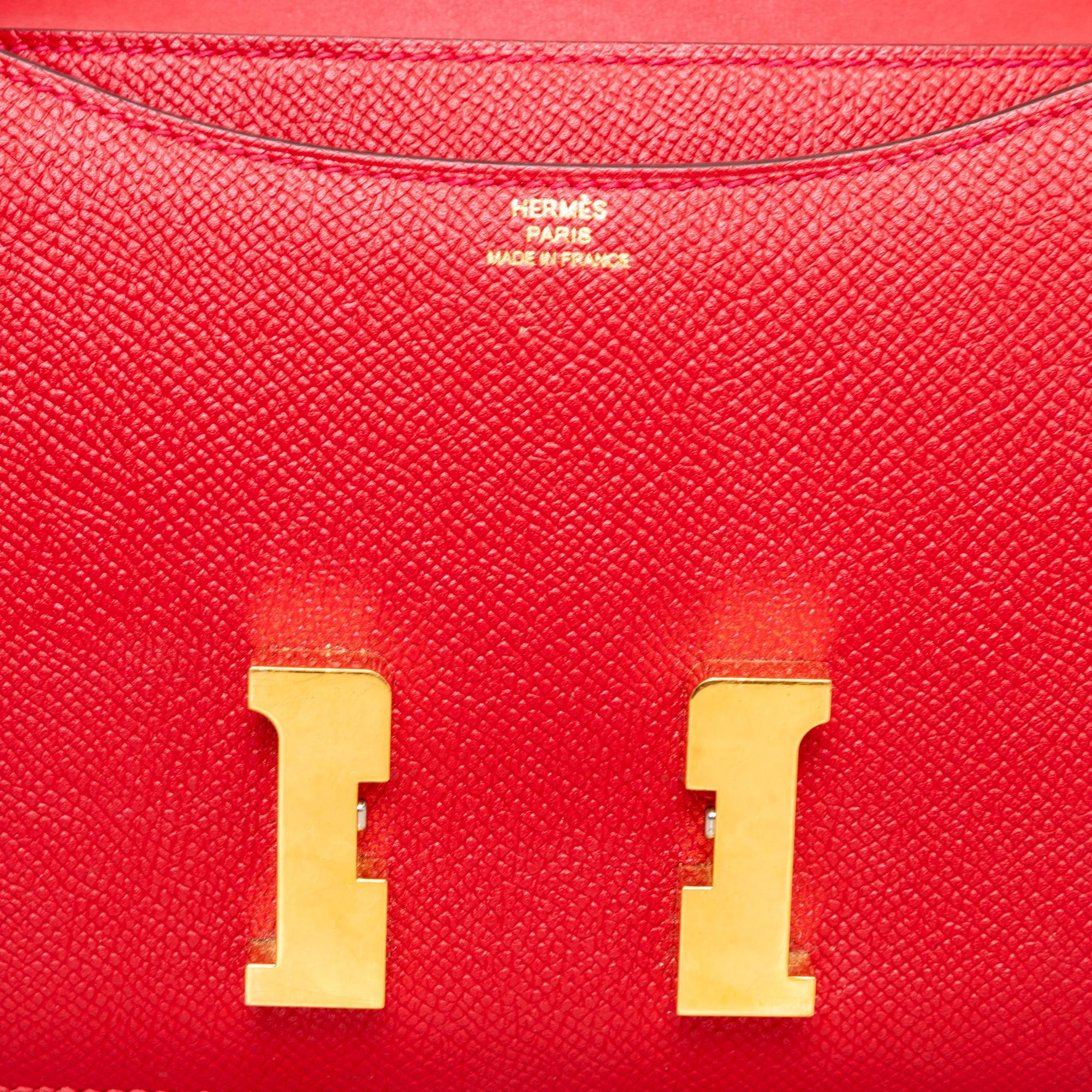 Hermes Rouge Casaque Epsom Leather Constance III Mini Shoulder Bag