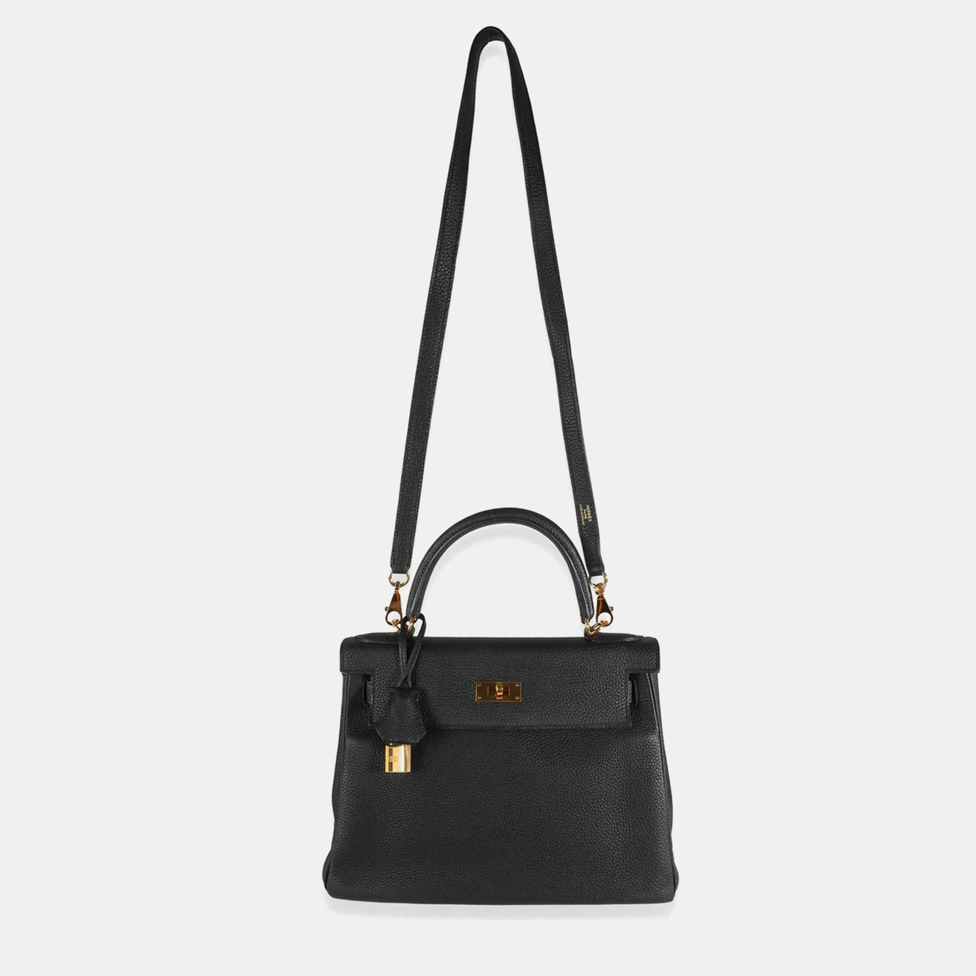 Hermes Black Togo Retourne Kelly 28 GHW Bag