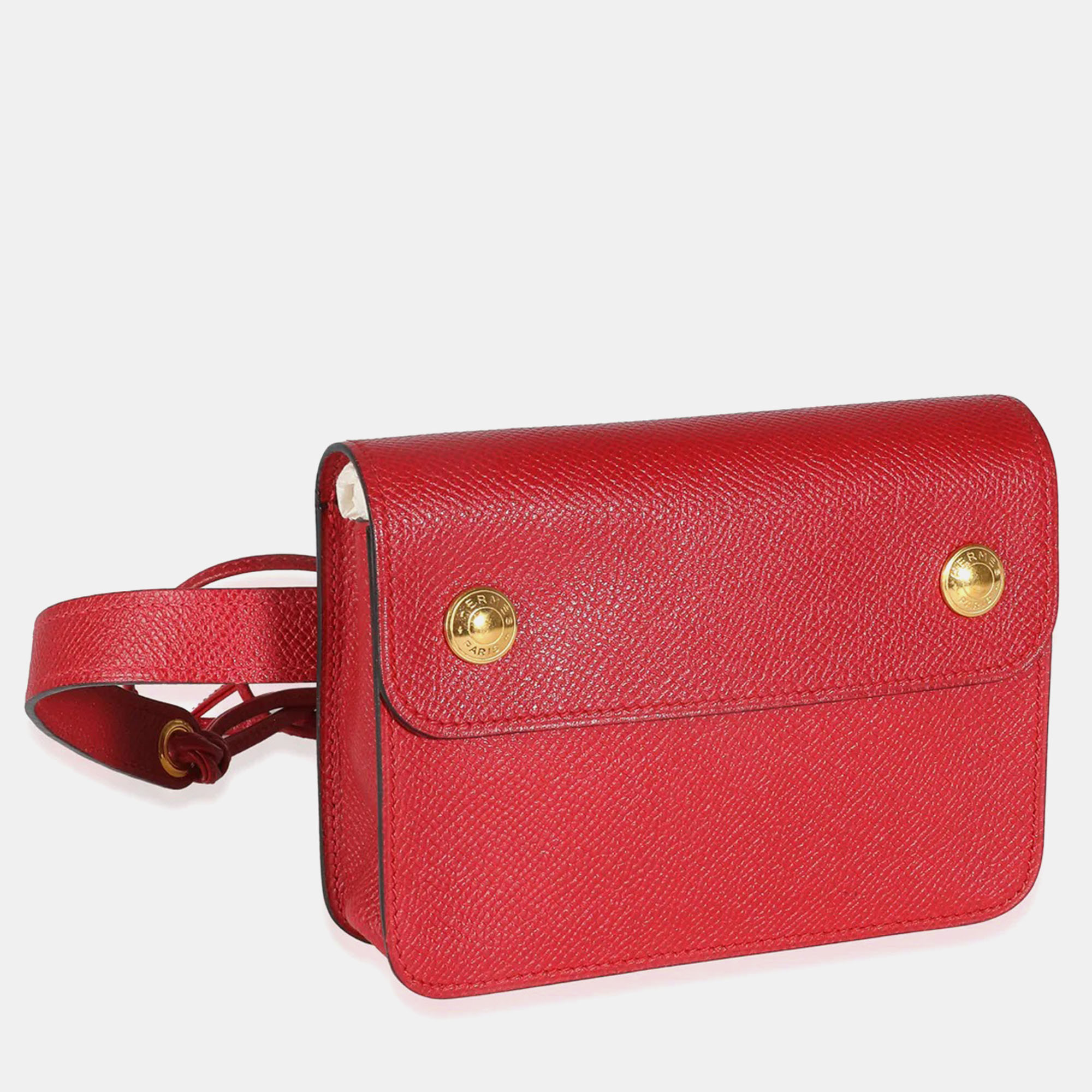 Hermes Rouge Vif Courchevel Pochette Belt Bag GHW