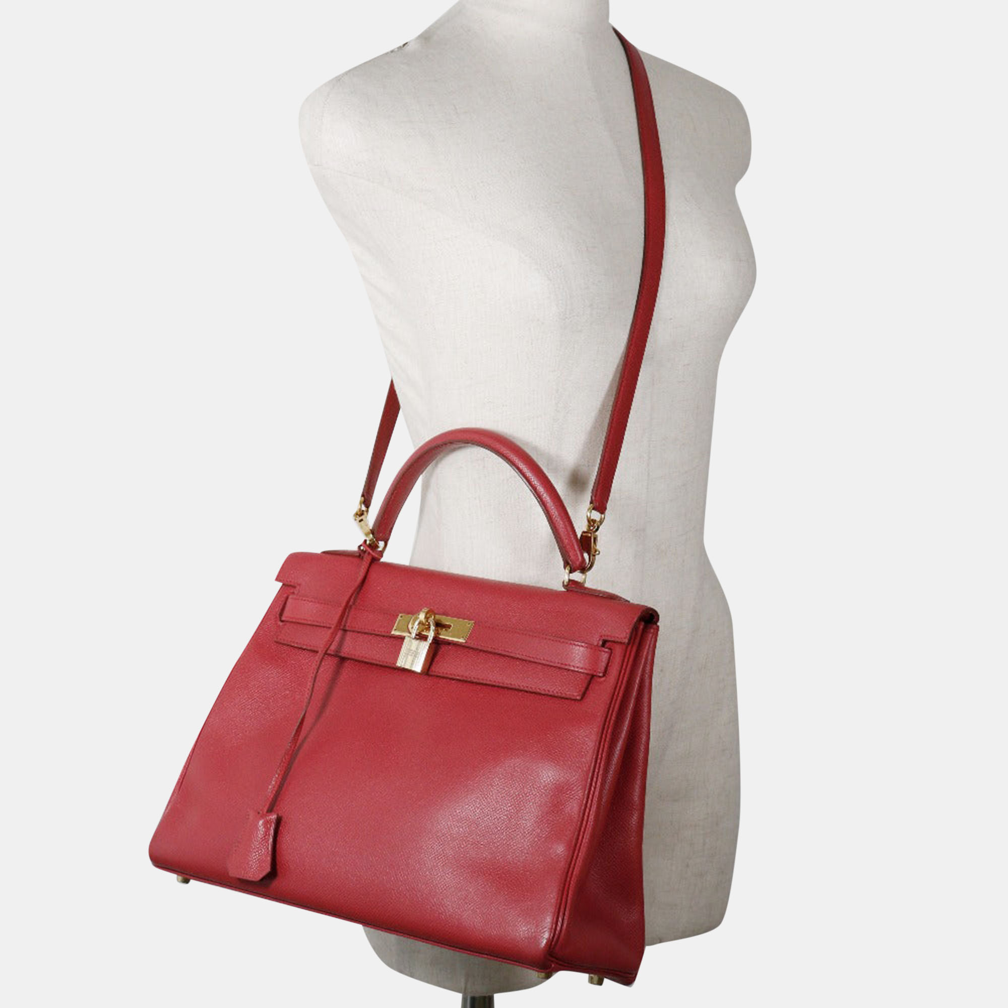 Hermes Red Courchevel Leather Kelly 32 Tote Bag