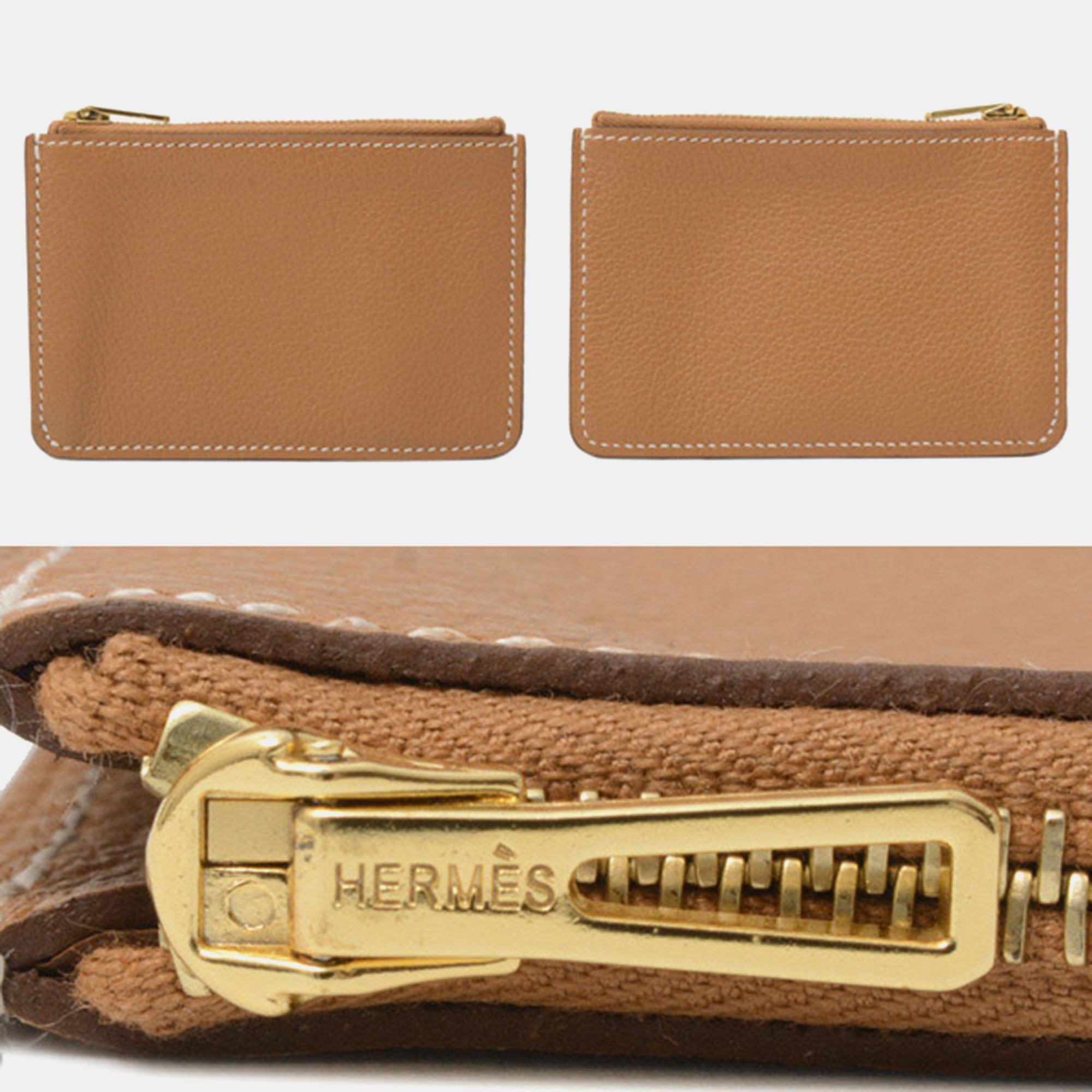 Hermes Gold Leather Evercolor Roulis Slim Mini Wallet