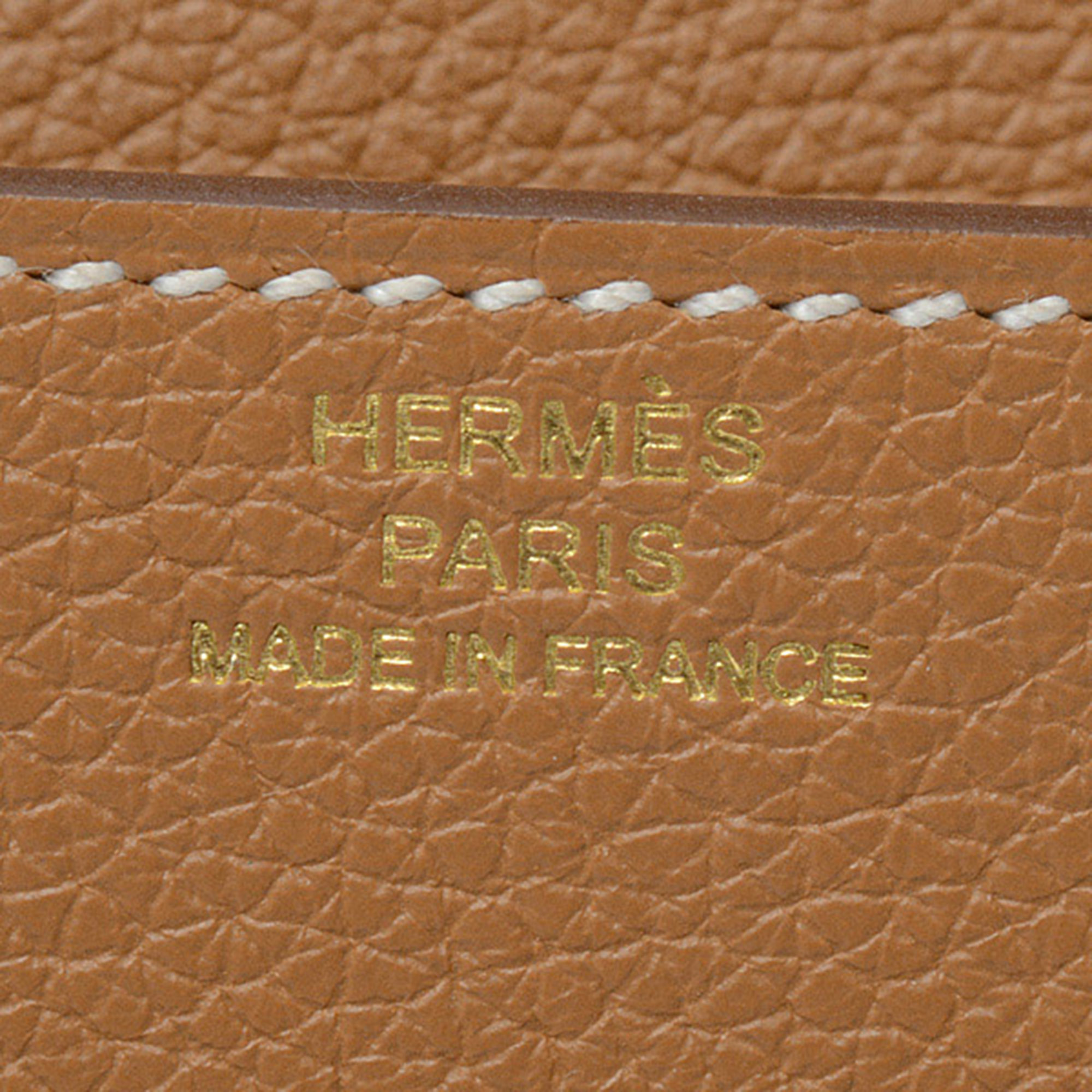 Hermes Gold Leather Evercolor Roulis Slim Mini Wallet