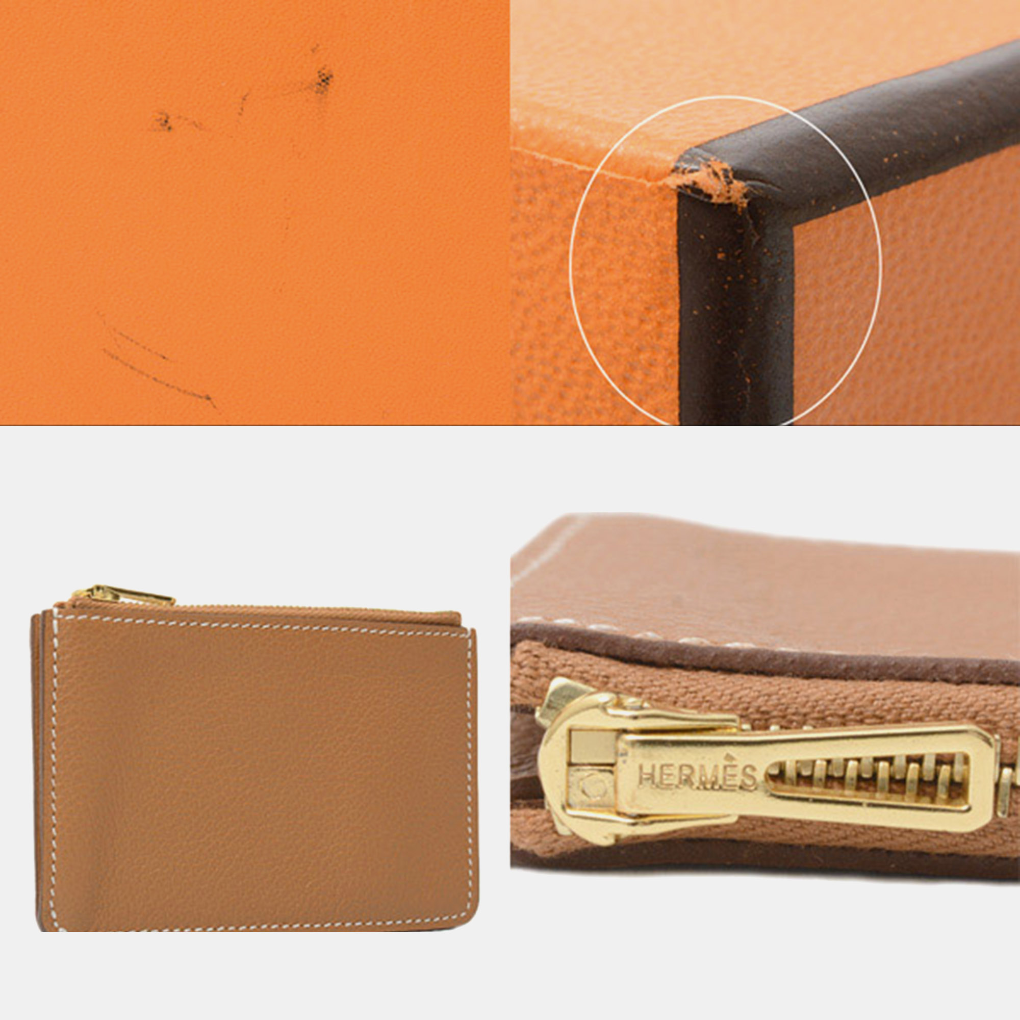 Hermes Gold Leather Evercolor Roulis Slim Mini Wallet