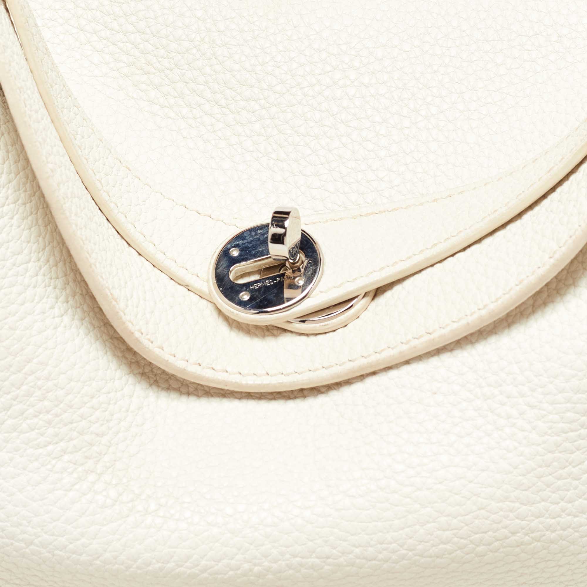 Hermès White Taurillion Togo Leather Palladium Finish Lindy 34 Bag