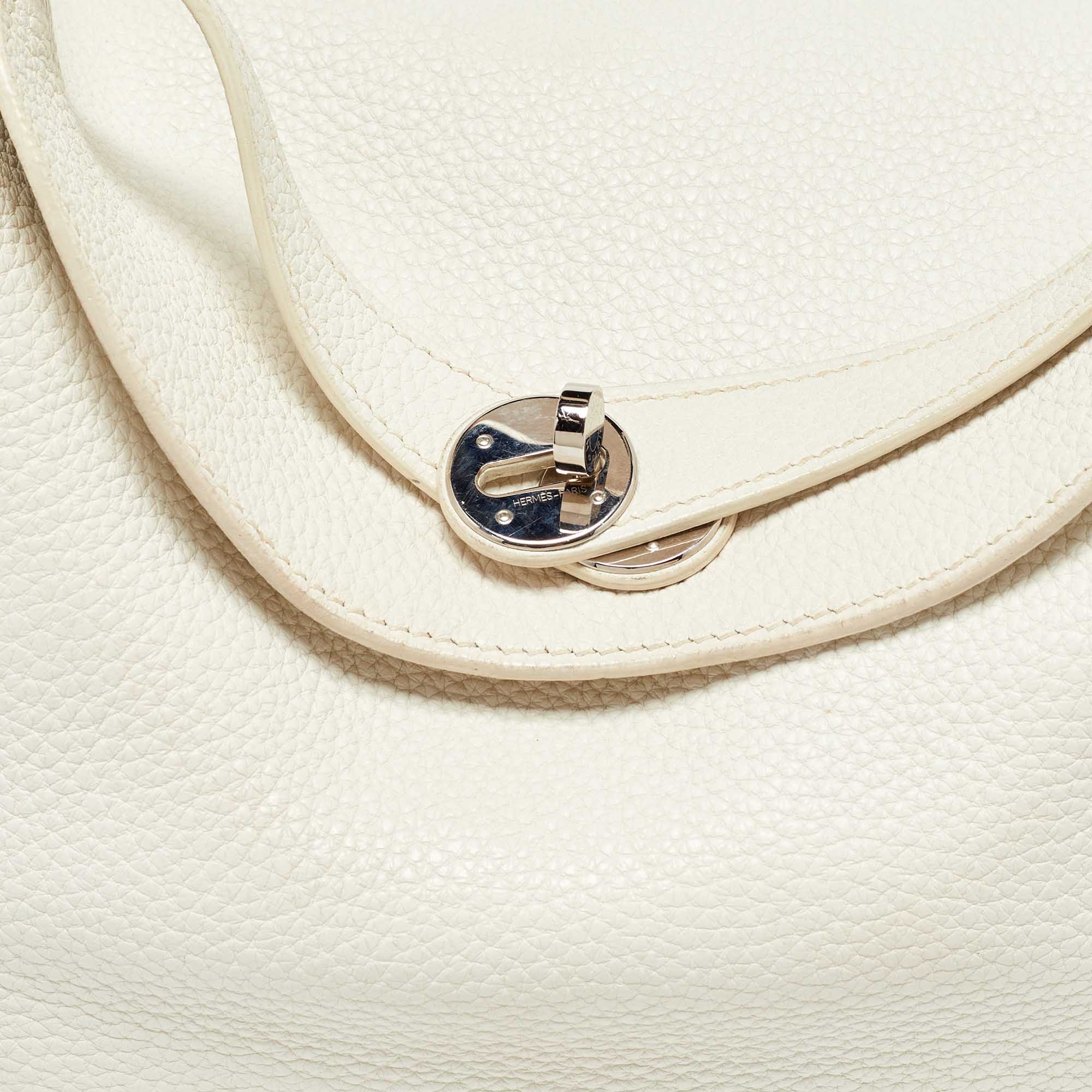 Hermès White Taurillion Togo Leather Palladium Finish Lindy 34 Bag