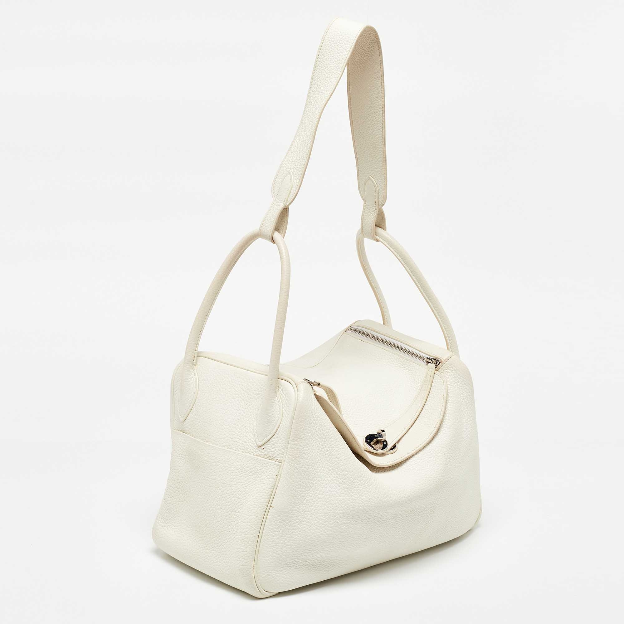 Hermès White Taurillion Togo Leather Palladium Finish Lindy 34 Bag