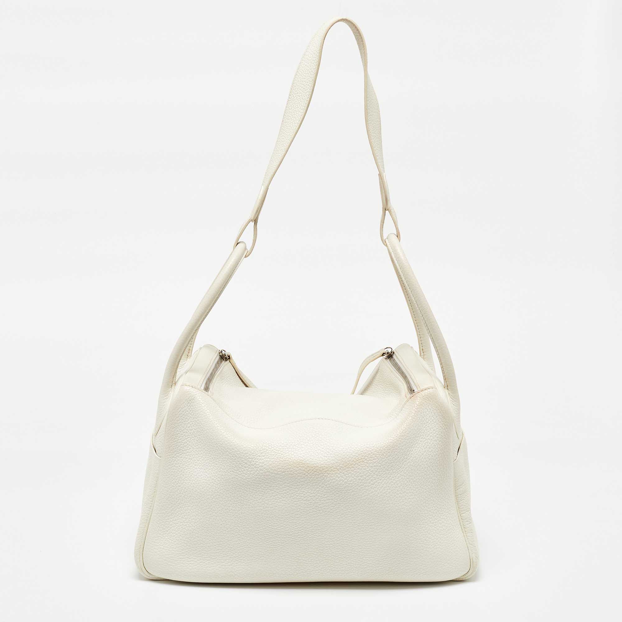 Hermès White Taurillion Togo Leather Palladium Finish Lindy 34 Bag