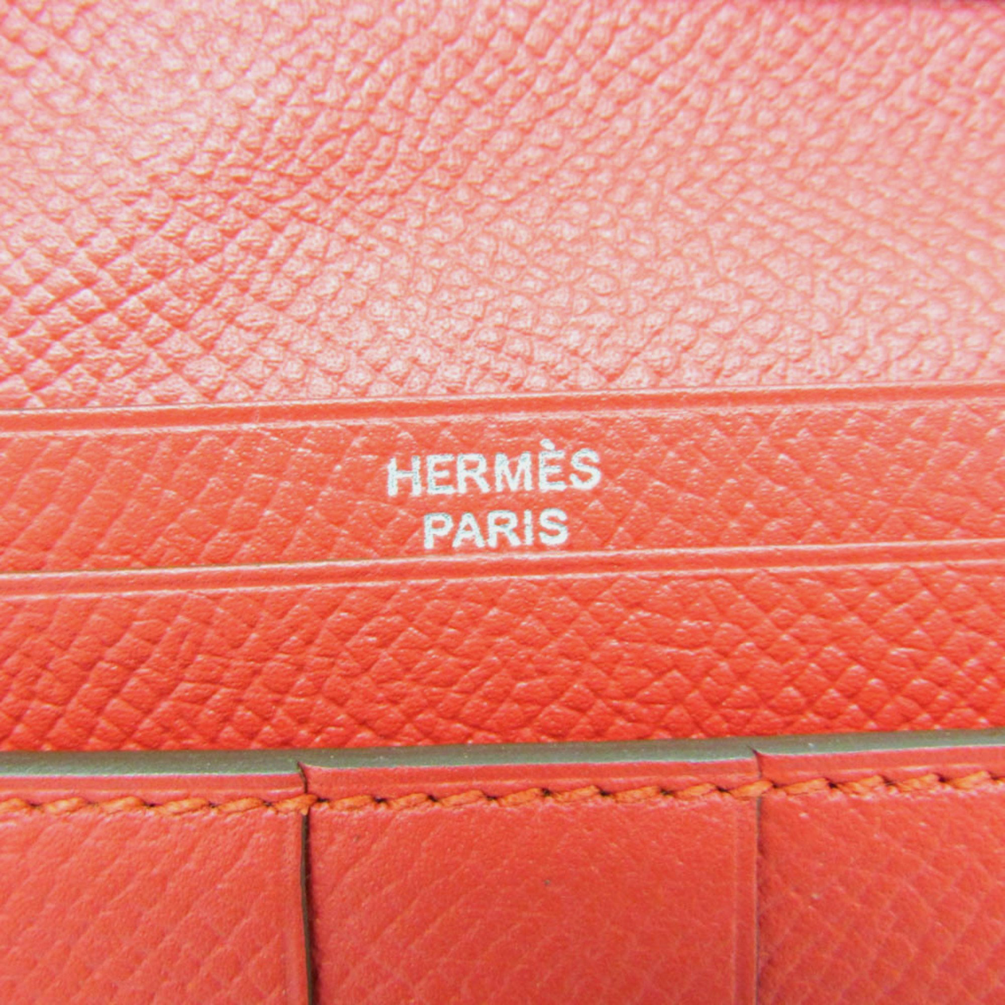 Hermes Red Epsom Leather Bearn Soufflet Wallet