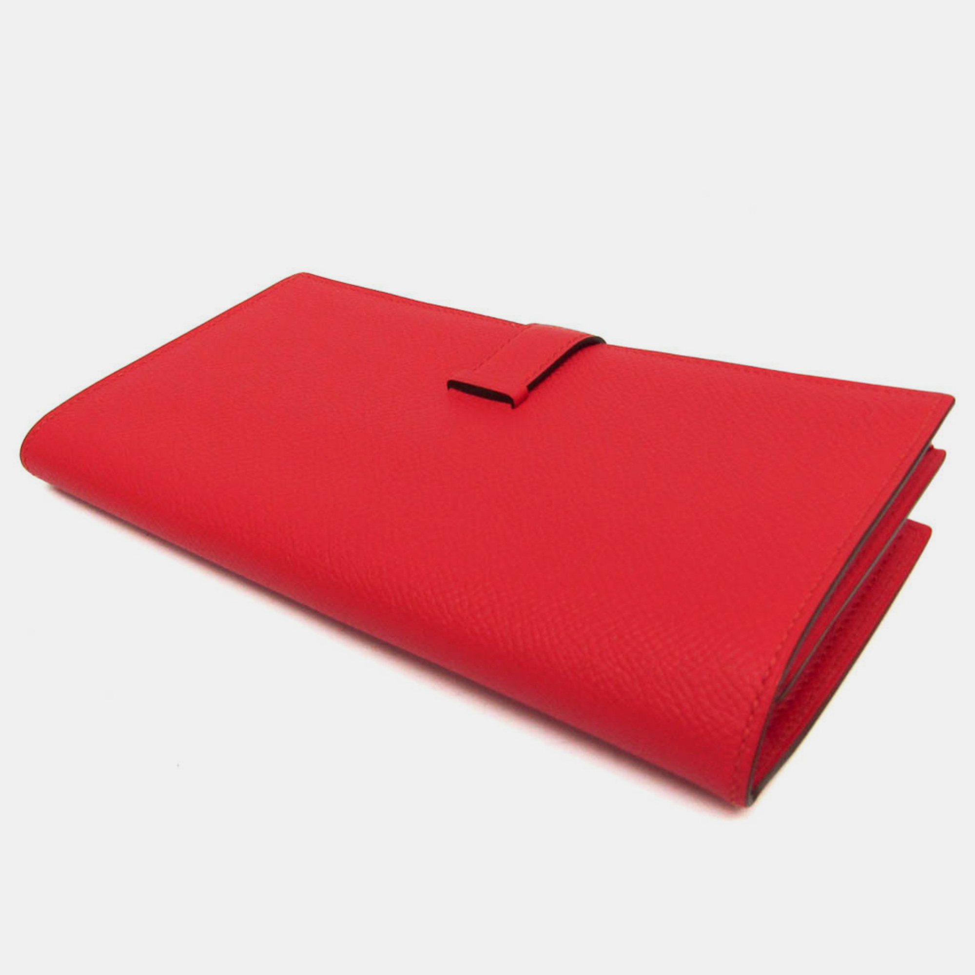 Hermes Red Epsom Leather Bearn Soufflet Wallet