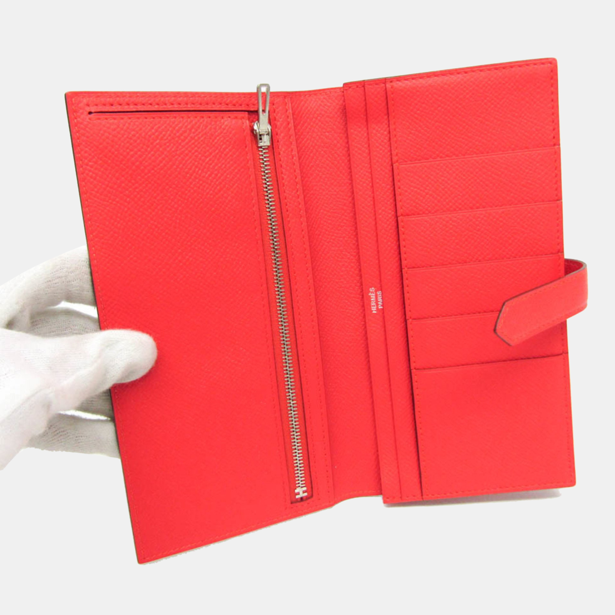 Hermes Red Epsom Leather Bearn Soufflet Wallet