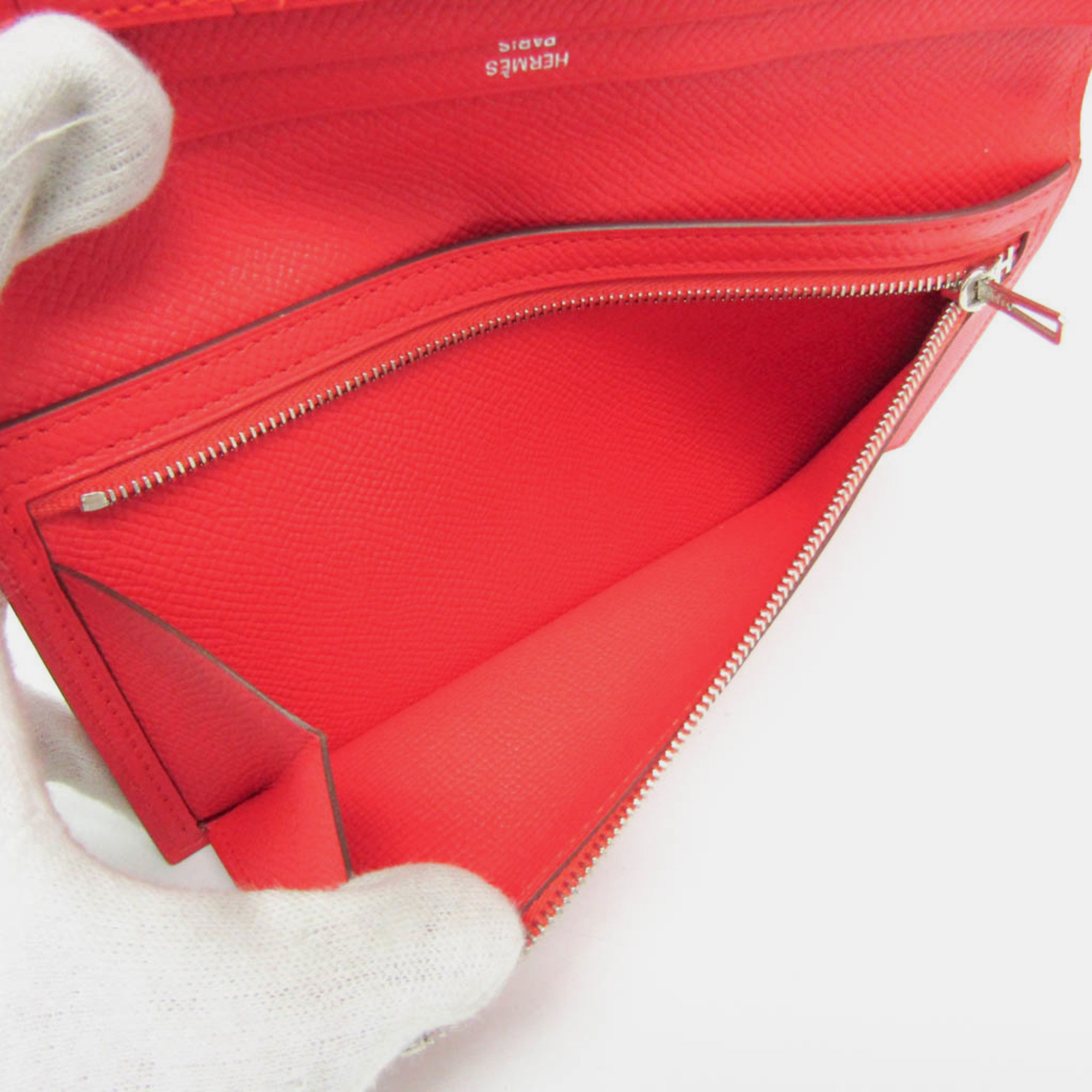 Hermes Red Epsom Leather Bearn Soufflet Wallet