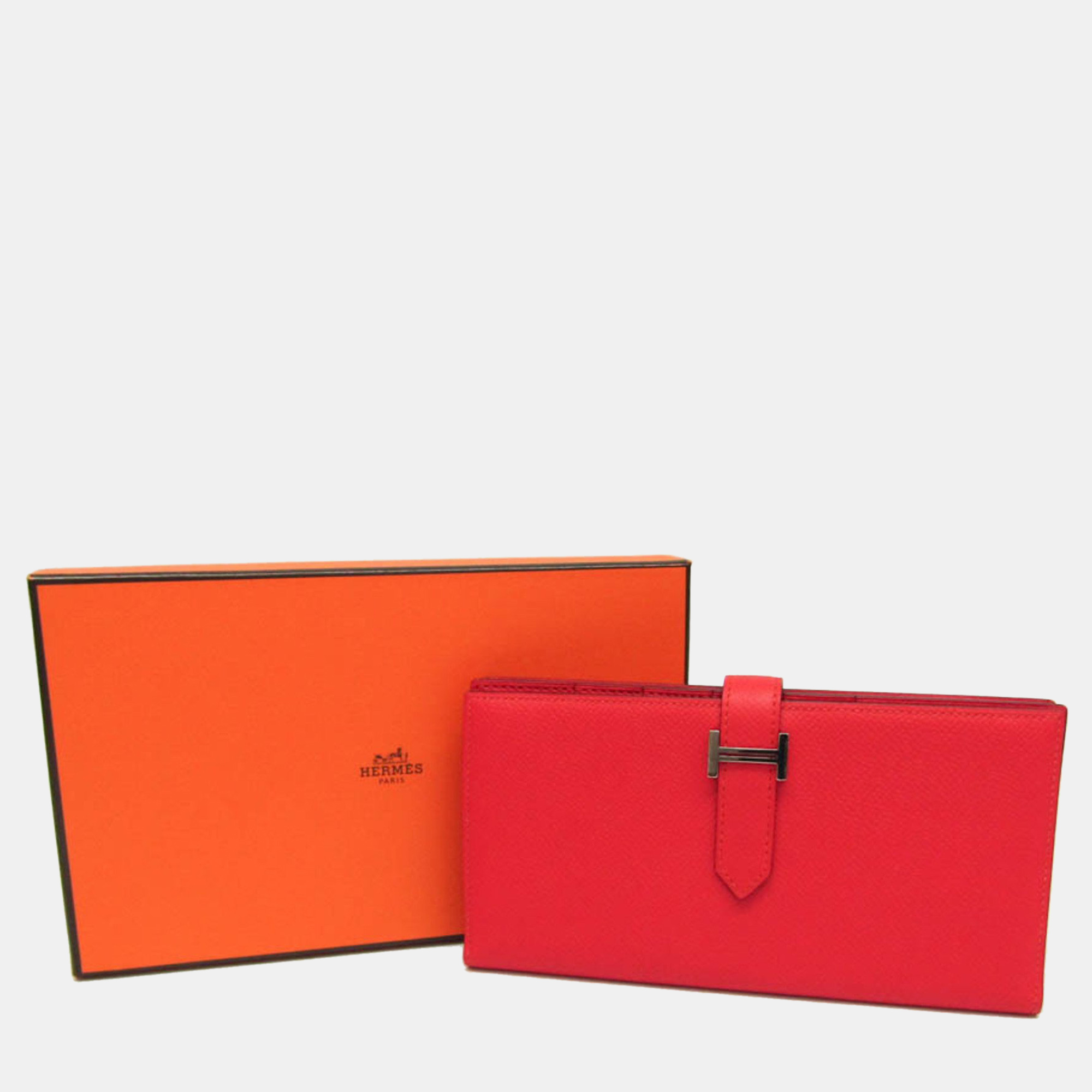 Hermes Red Epsom Leather Bearn Soufflet Wallet