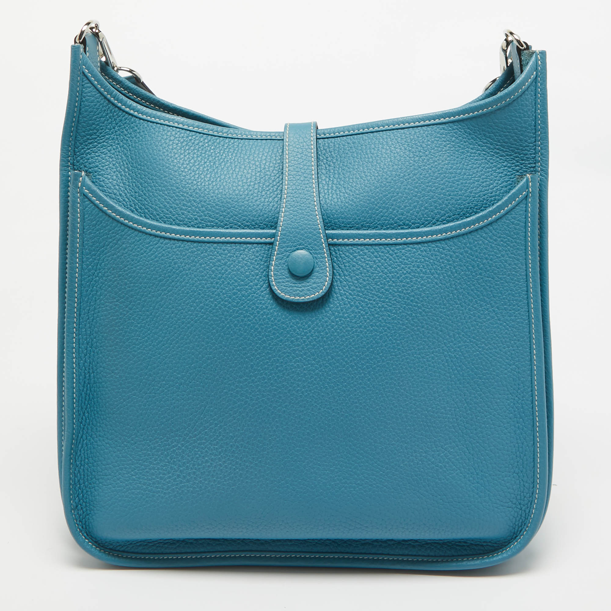 Hermes Bleu Jean Togo Leather Evelyne III GM Bag