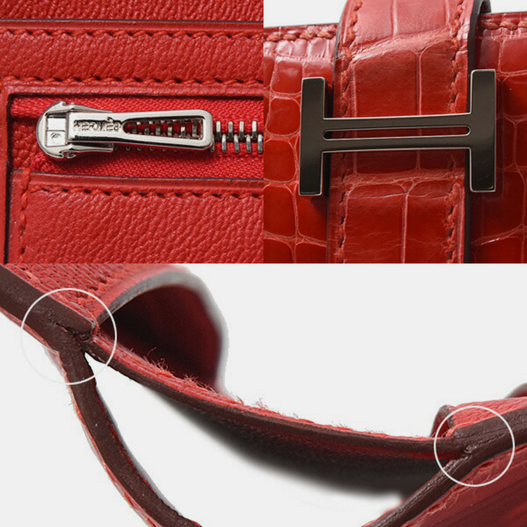 Hermès Red Geranium Shiny Alligator Compact Bearn Wallet